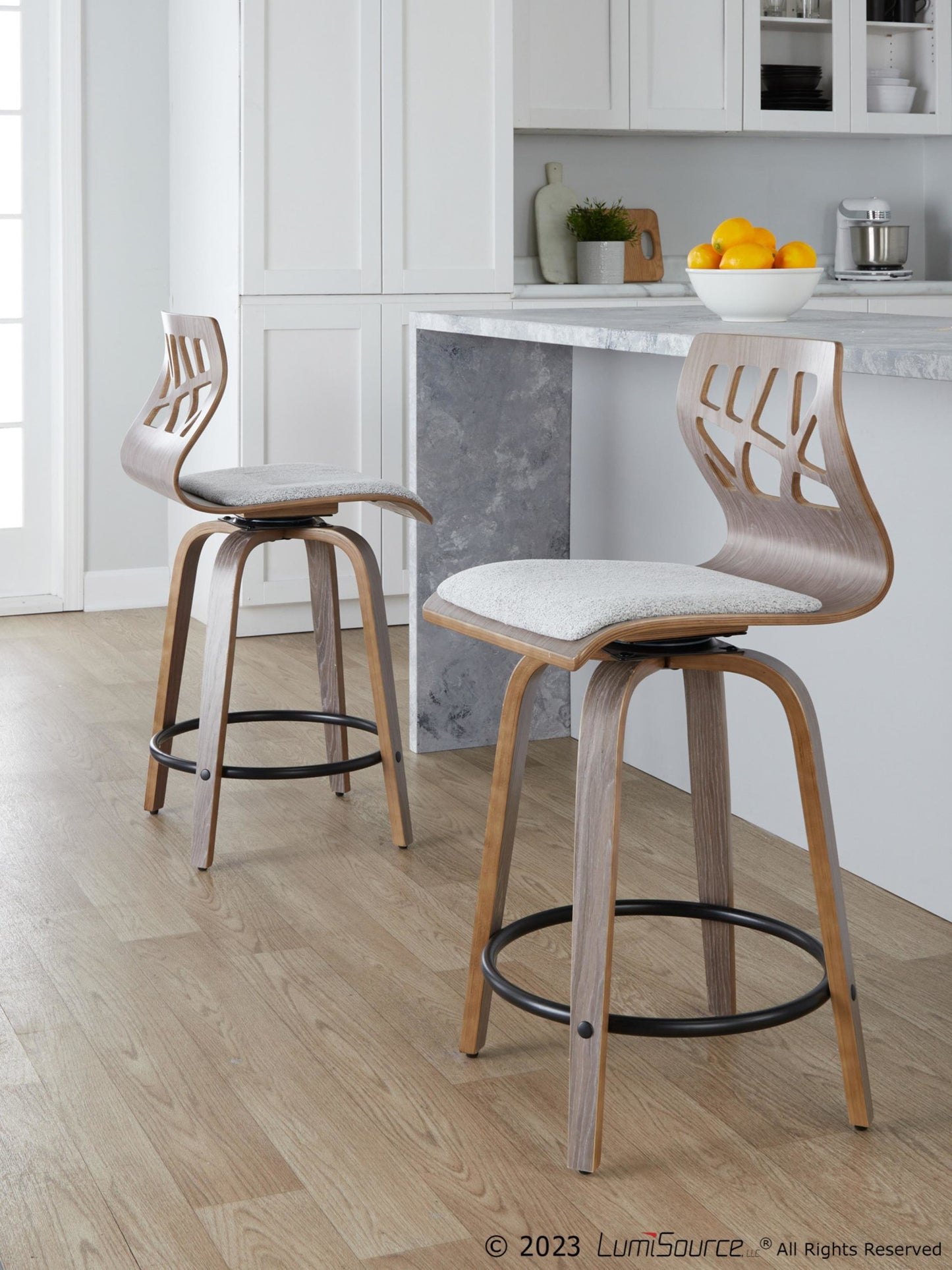 Folia 24" Fixed-Height Barstool - Set of 2 By LumiSource - B24-FOLIAFB-GRTZQ2 LGYLGYLGY2 | Bar Stools | Modishstore - 3