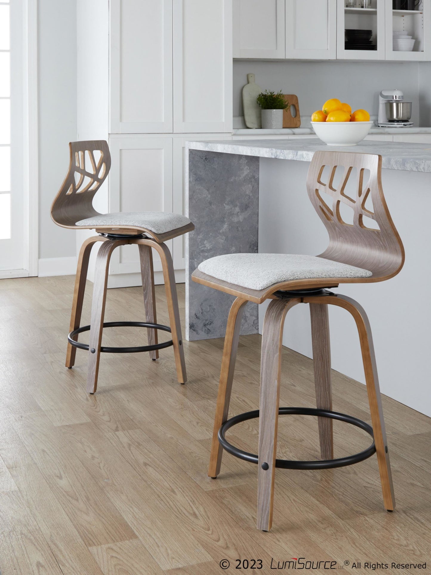 Folia 24" Fixed-Height Barstool - Set of 2 By LumiSource - B24-FOLIAFB-GRTZQ2 LGYLGYLGY2 | Bar Stools | Modishstore - 4