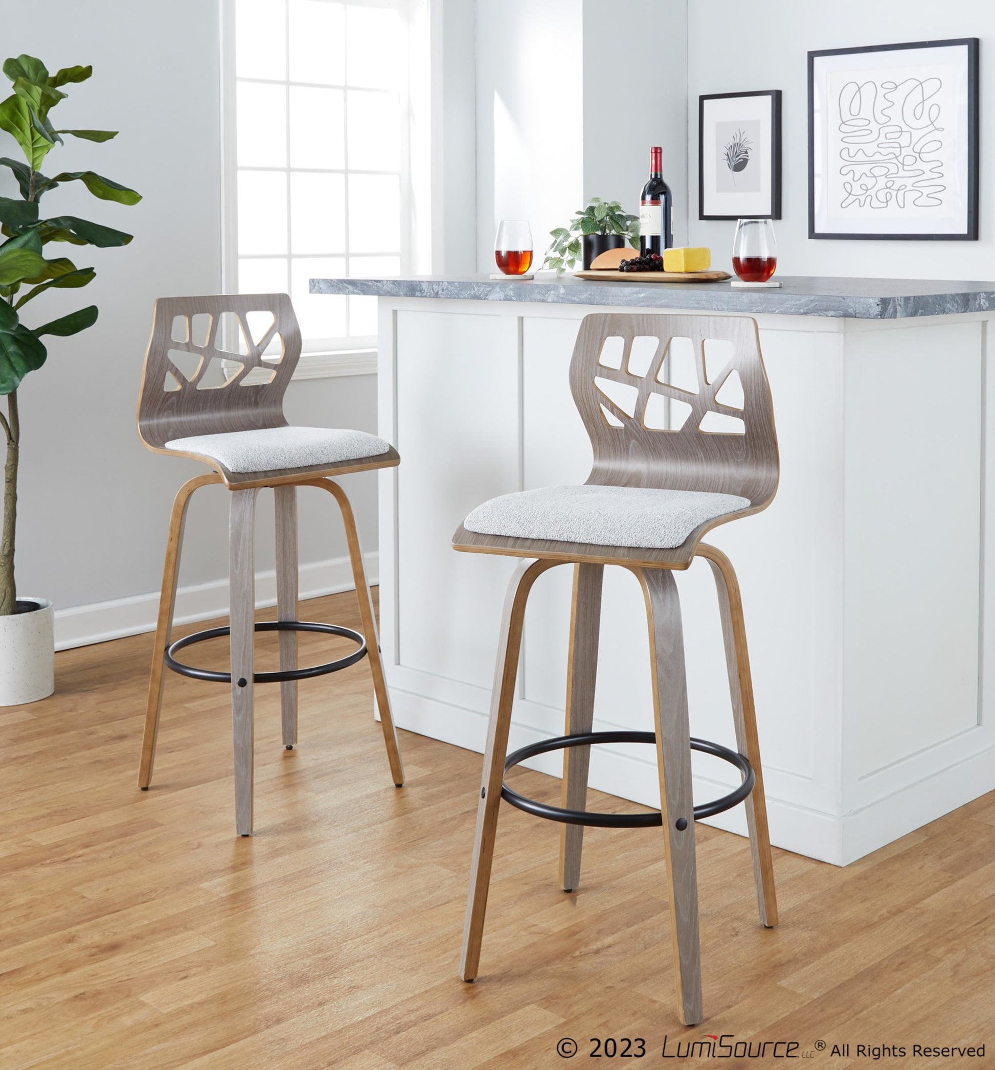 Folia 30" Fixed-Height Barstool - Set of 2 By LumiSource - B30-FOLIAFB-GRTZQ2 LGYLGYLGY2 | Bar Stools | Modishstore - 2