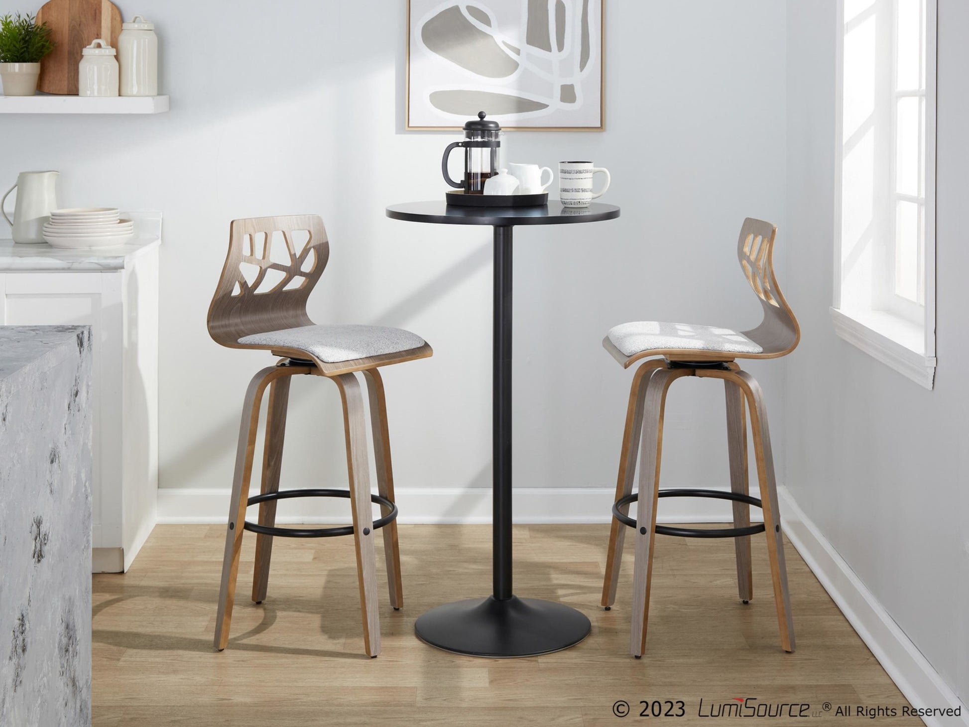 Folia 30" Fixed-Height Barstool - Set of 2 By LumiSource - B30-FOLIAFB-GRTZQ2 LGYLGYLGY2 | Bar Stools | Modishstore - 3