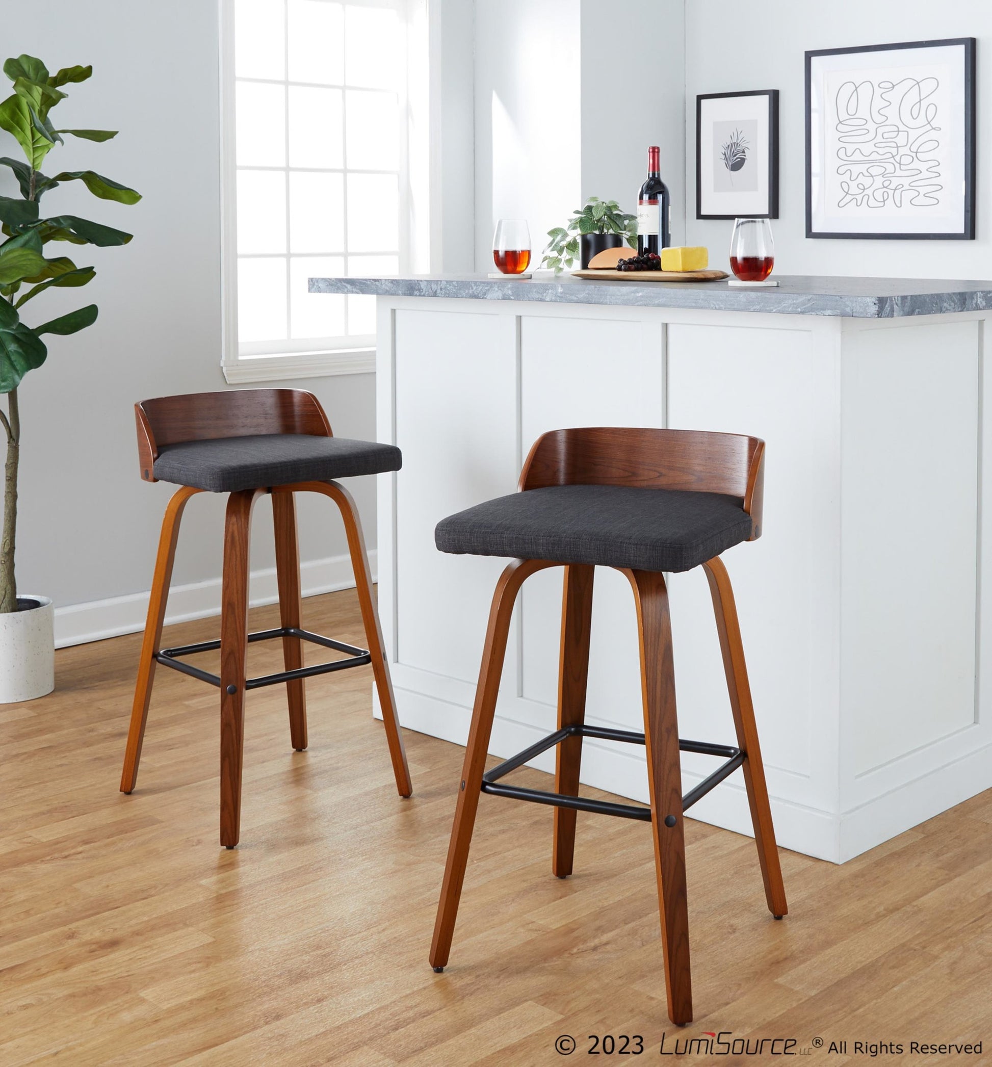 Maya 30" Fixed-Height Barstool - Set of 2 By LumiSource - B30-MAYAFB-GRTZX2 WLWLCHAR2 | Bar Stools | Modishstore - 3