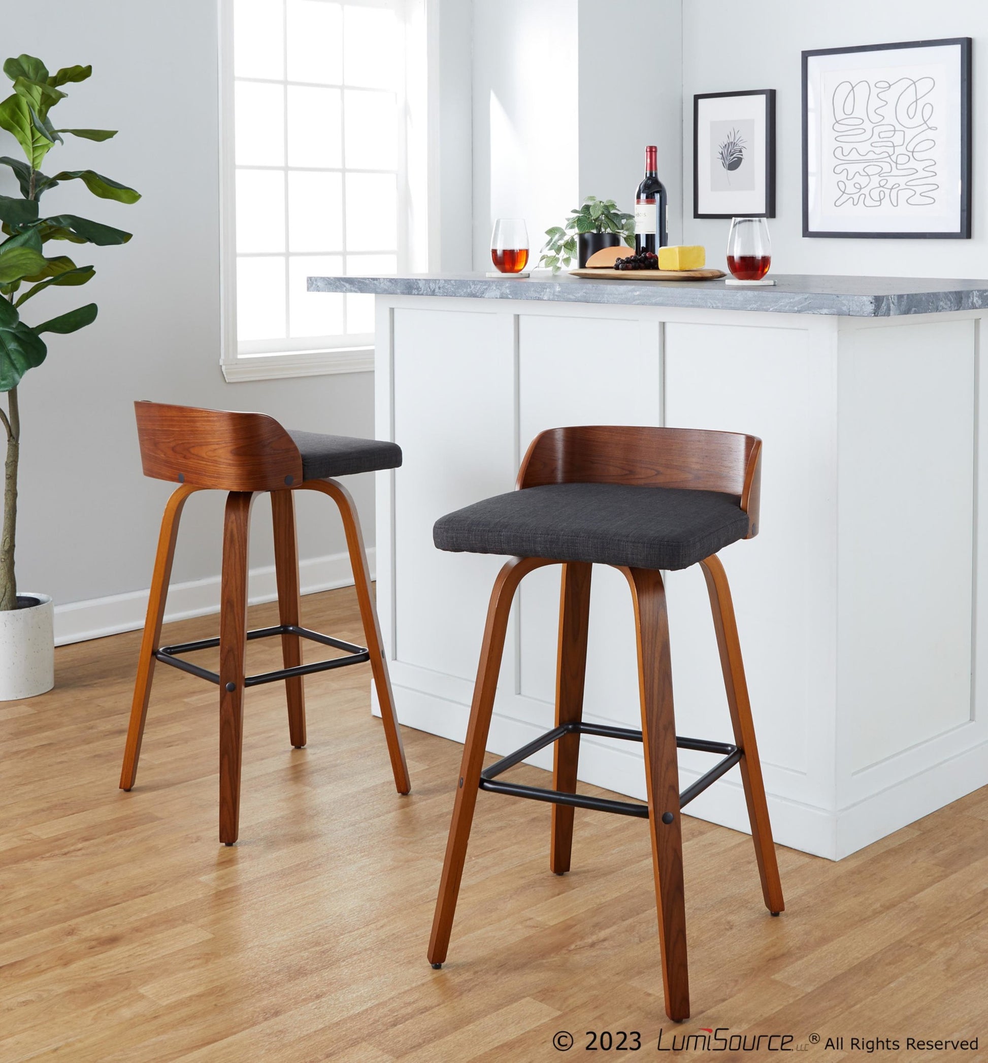 Maya 30" Fixed-Height Barstool - Set of 2 By LumiSource - B30-MAYAFB-GRTZX2 WLWLCHAR2 | Bar Stools | Modishstore - 4