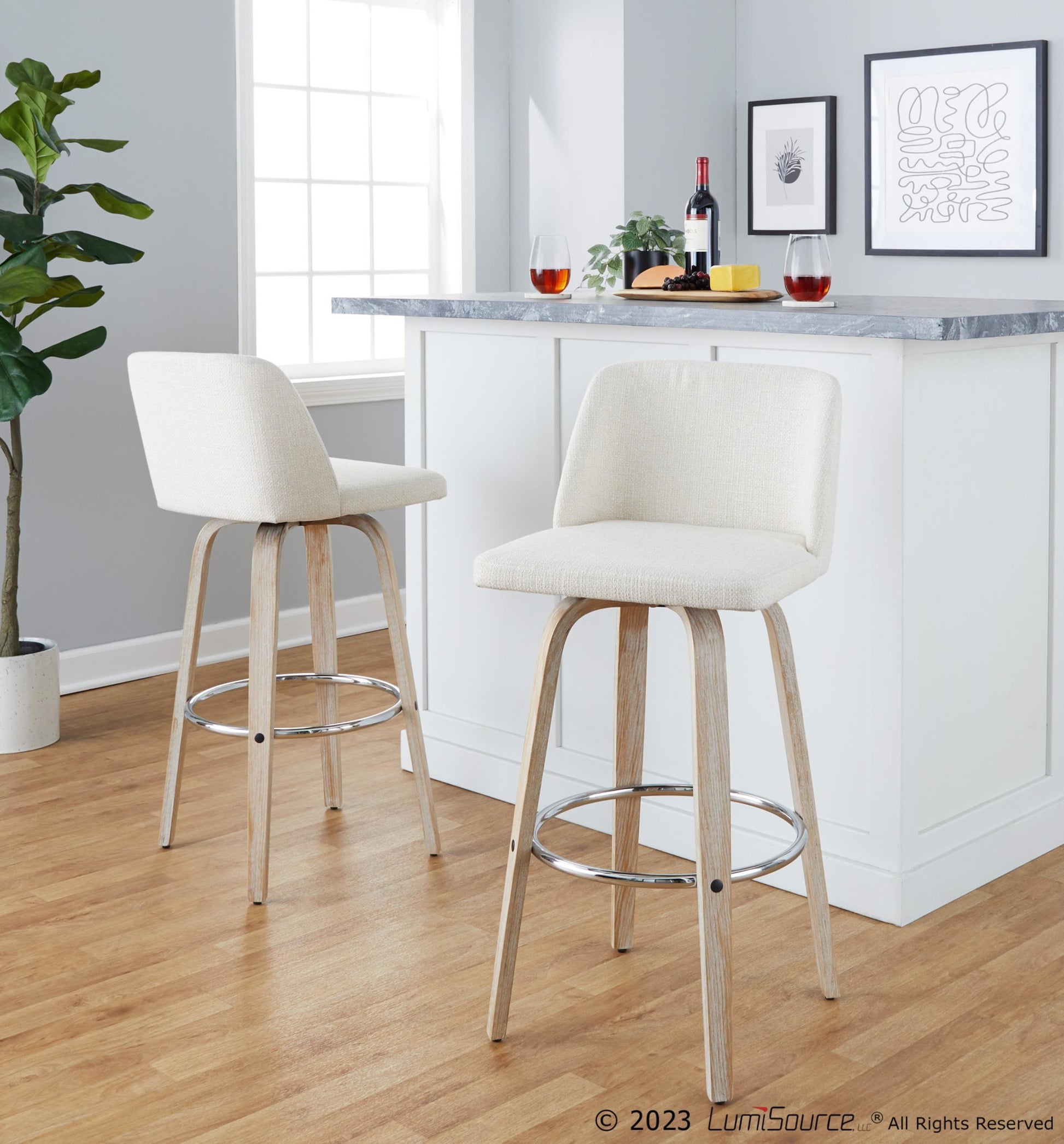 Toriano 30" Fixed-Height Barstool - Set of 2 By LumiSource - B30-TRNOFB-GRTZR2 WWNCR2 | Bar Stools | Modishstore - 2