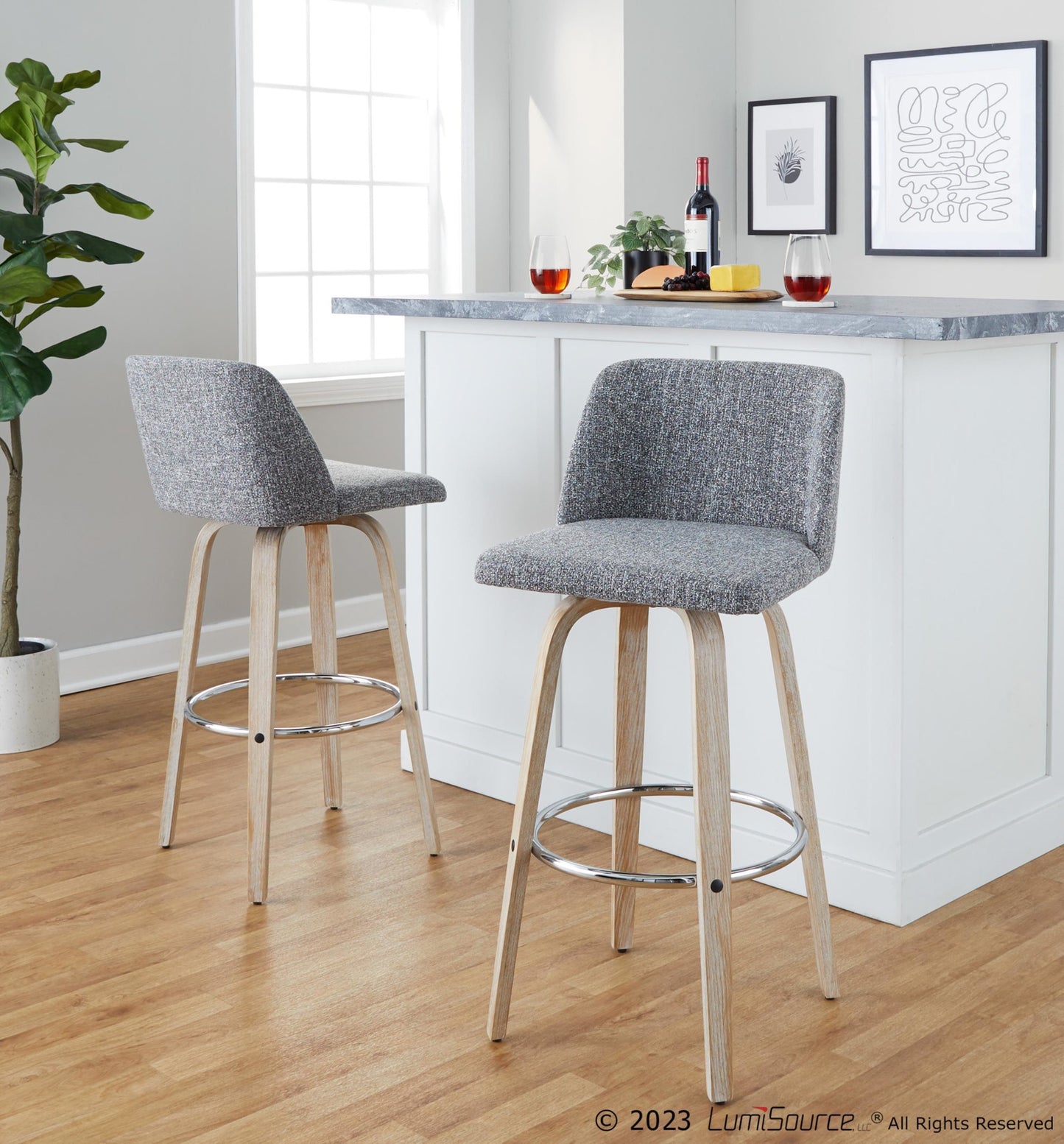 Toriano 30" Fixed-Height Barstool - Set of 2 By LumiSource - B30-TRNOFB-GRTZR2 WWNCR2 | Bar Stools | Modishstore - 12