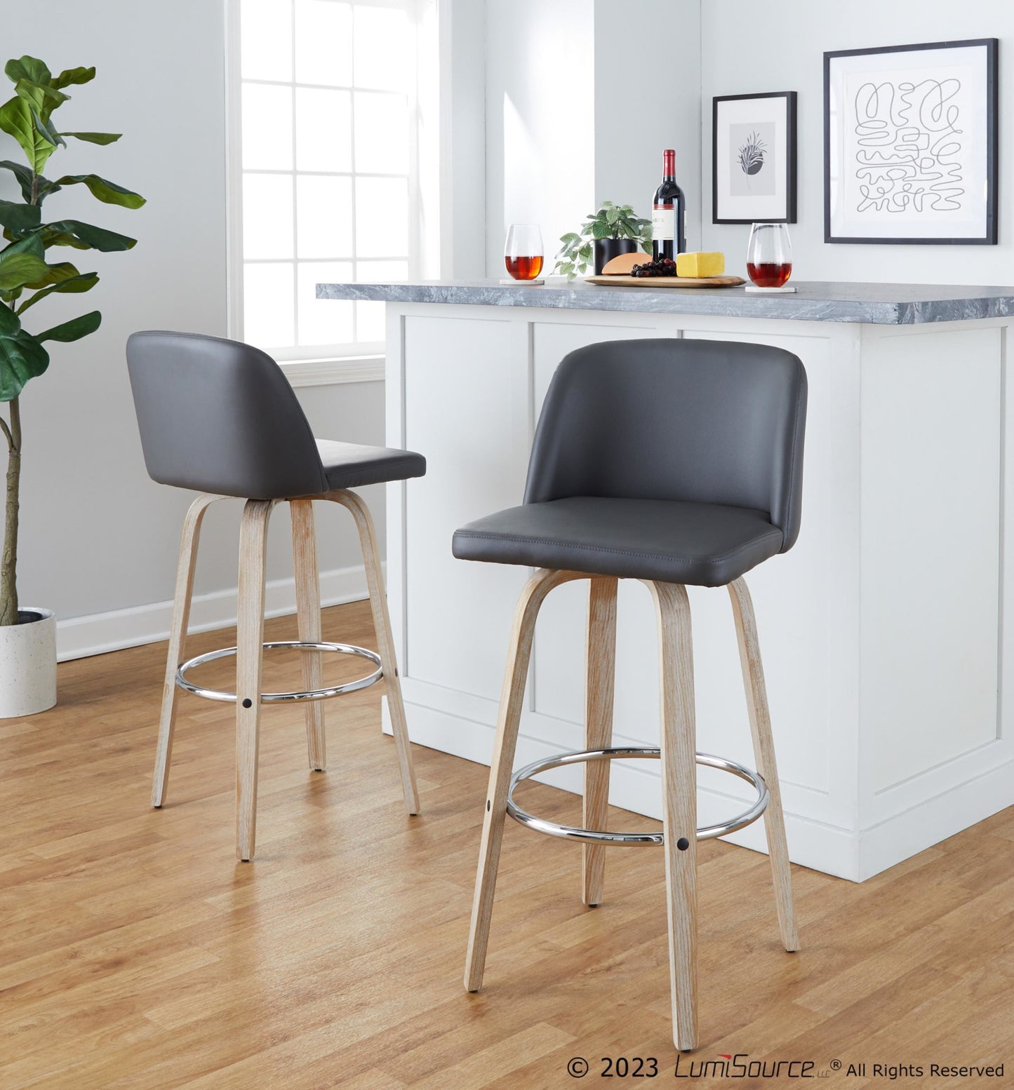 Toriano 30" Fixed-Height Barstool - Set of 2 By LumiSource - B30-TRNOPU-GRTZR2 WWBK2 | Bar Stools | Modishstore - 22