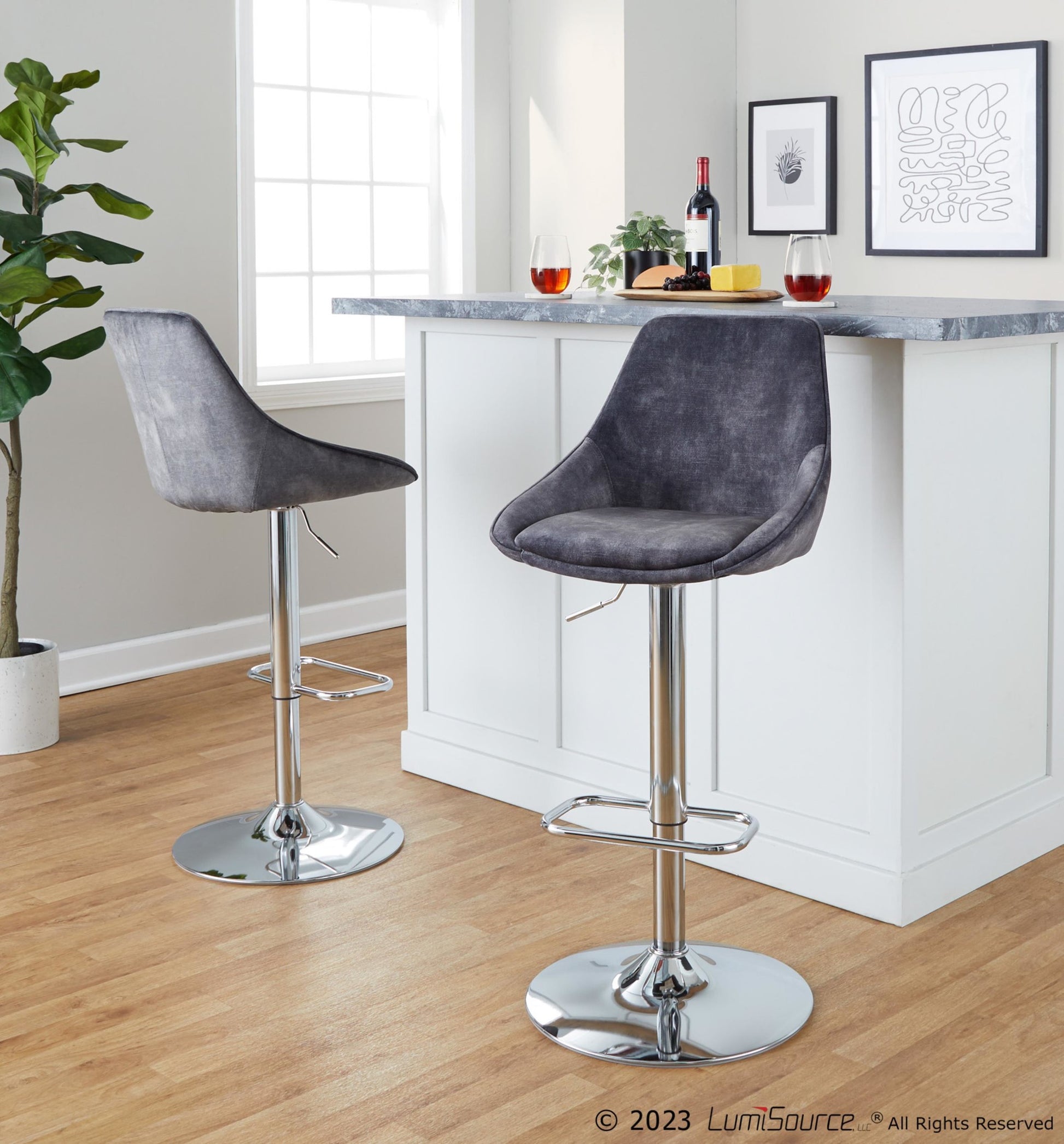 Diana Adjustable Barstool - Set of 2 By LumiSource - BS-DIANAV-RR2 CHRGY2 | Bar Stools | Modishstore