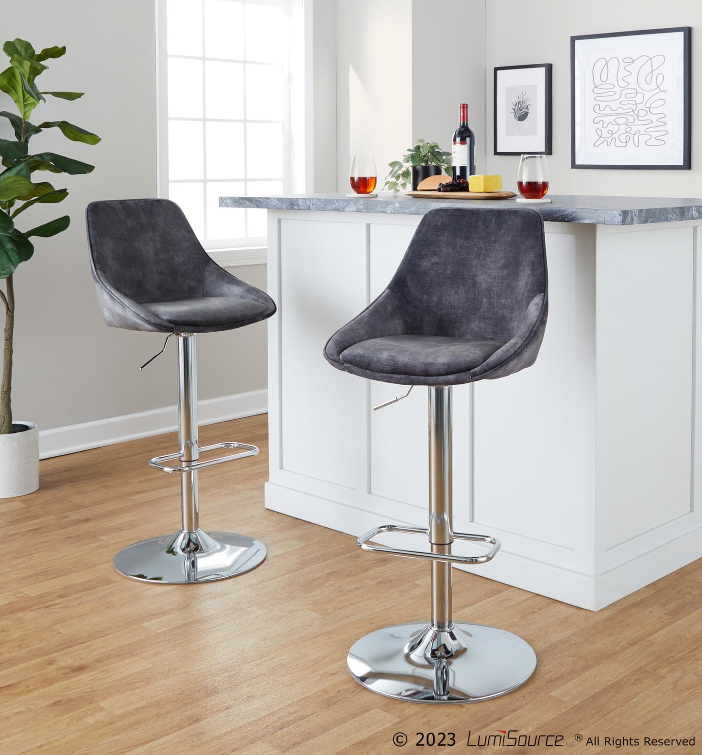 Diana Adjustable Barstool - Set of 2 By LumiSource - BS-DIANAV-RR2 CHRGY2 | Bar Stools | Modishstore - 2