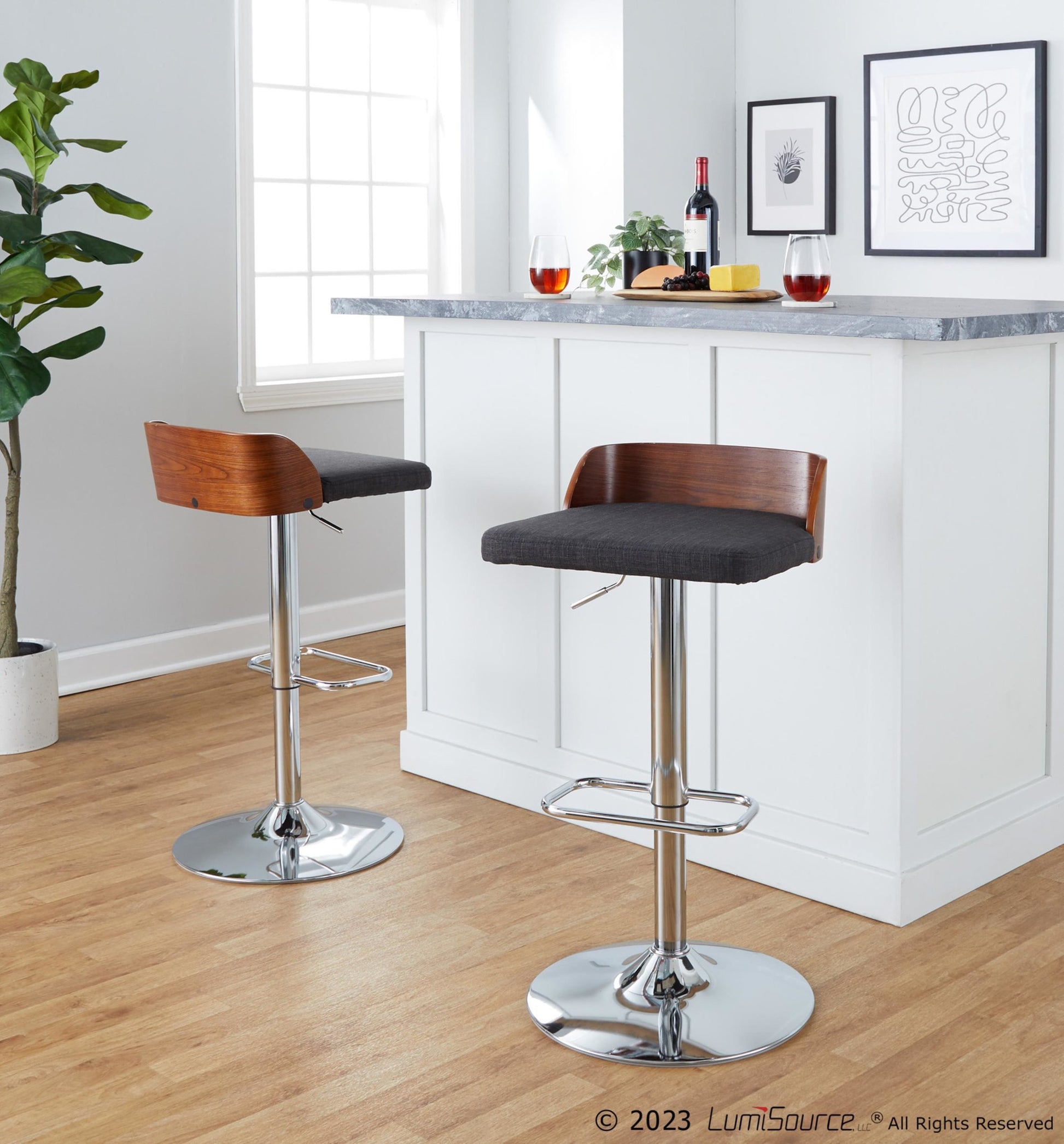 Maya Adjustable Barstool - Set of 2 By LumiSource - BS-MAYAFB-RR2 CHRWLCHAR2 | Bar Stools | Modishstore - 3