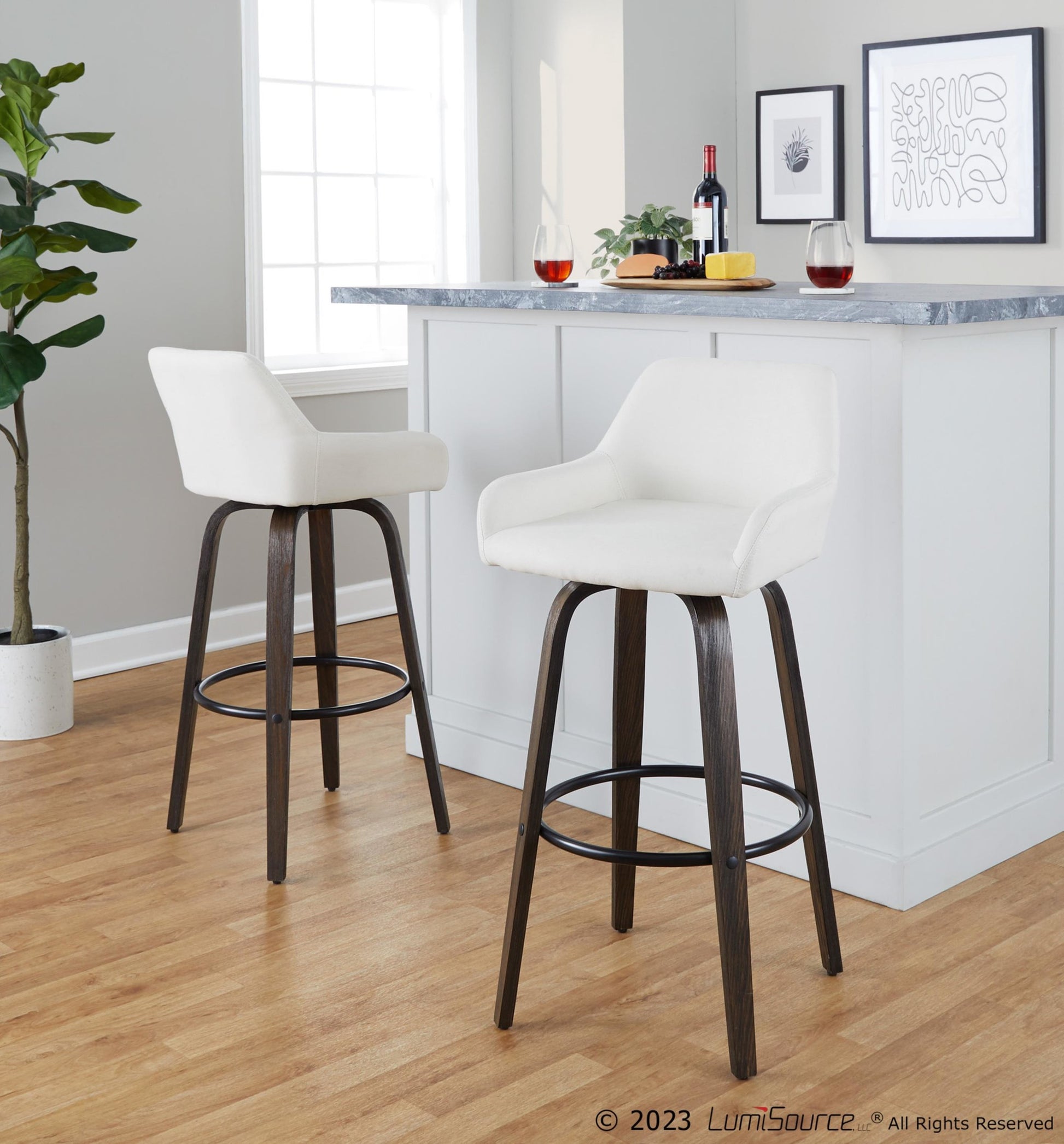 Daniella 30" Fixed-Height Barstool - Set of 2 By LumiSource - B30-DNLAFB-GRTZQ2 BNCR2 | Bar Stools | Modishstore - 2