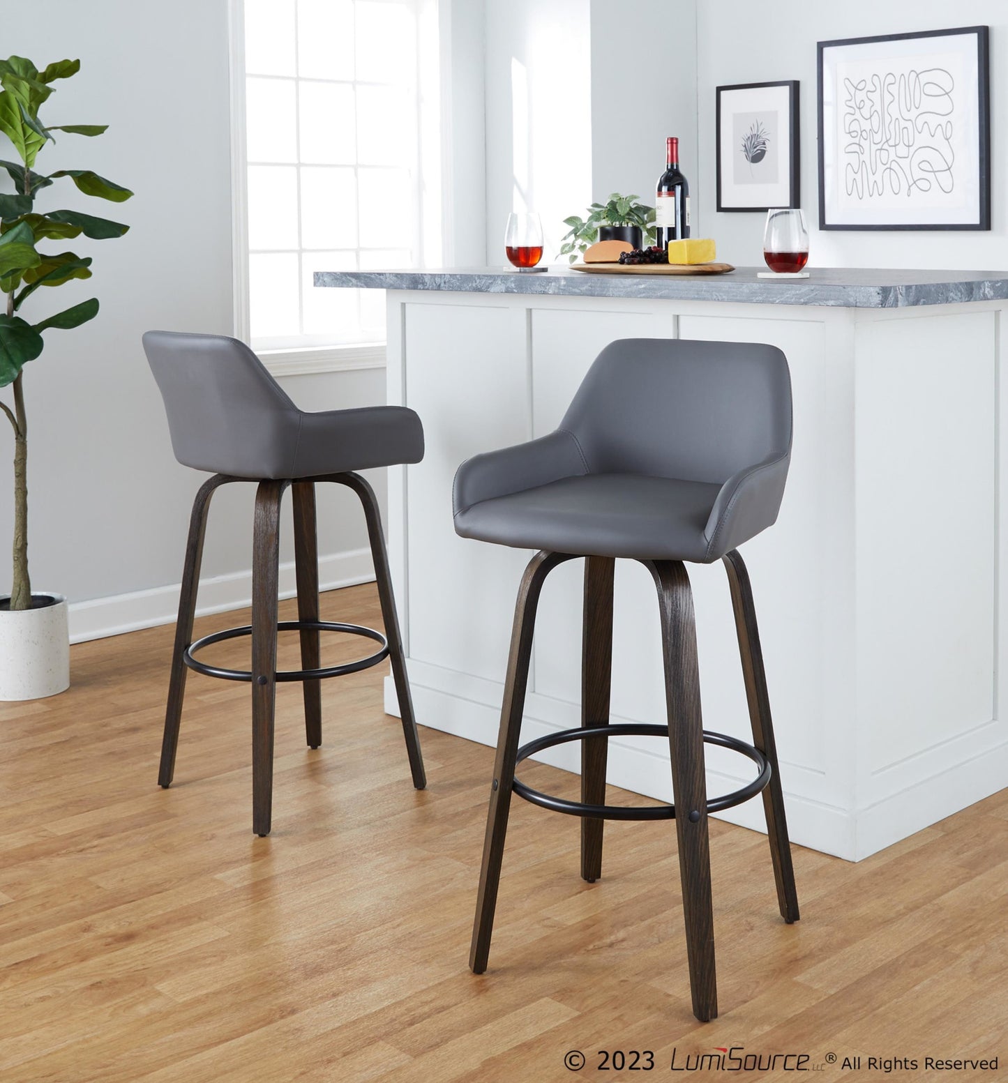 Daniella 30" Fixed-Height Barstool - Set of 2 By LumiSource - B30-DNLAPU-GRTZQ2 BNCAM2 | Bar Stools | Modishstore - 11