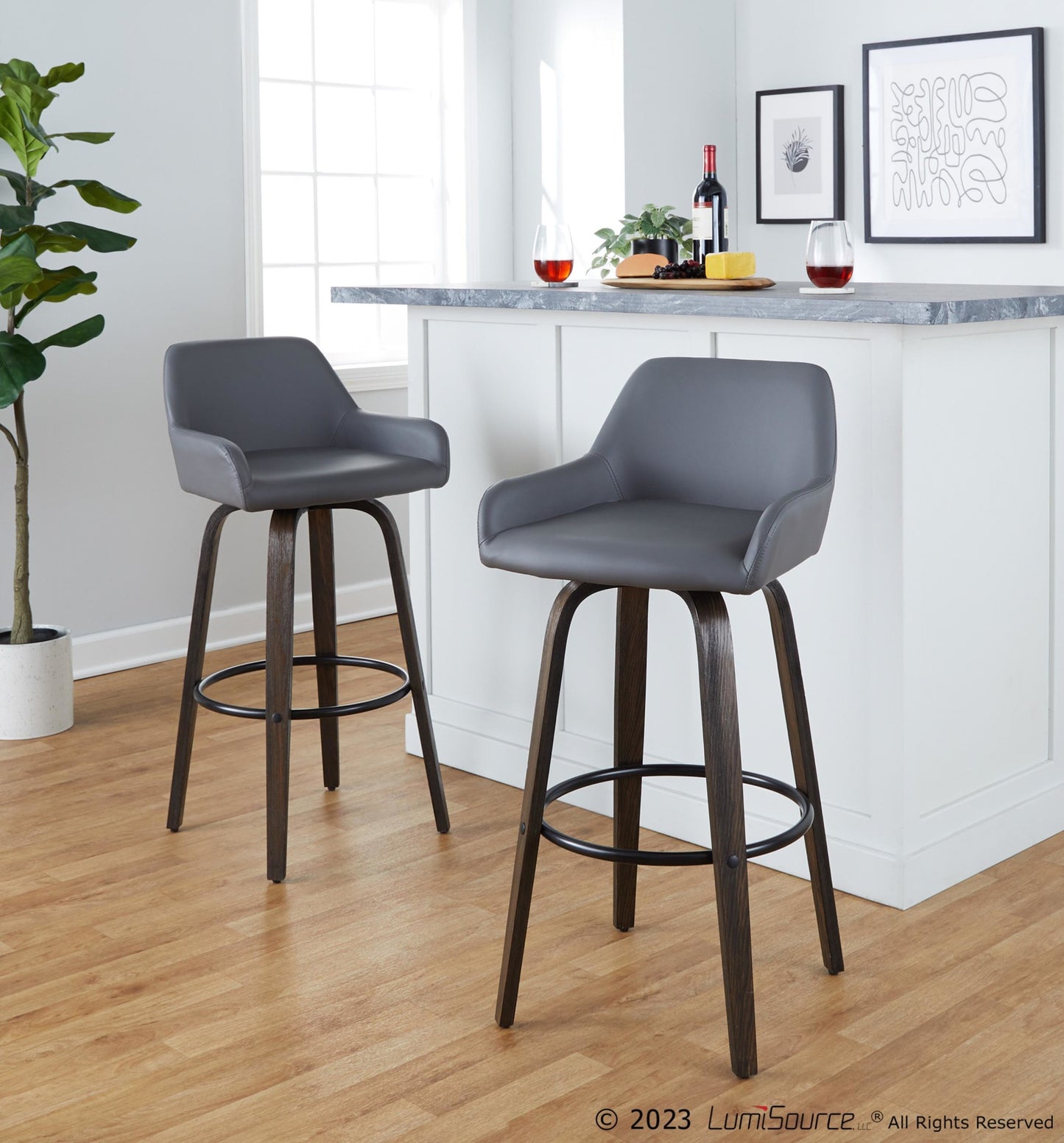 Daniella 30" Fixed-Height Barstool - Set of 2 By LumiSource - B30-DNLAPU-GRTZQ2 BNCAM2 | Bar Stools | Modishstore - 12