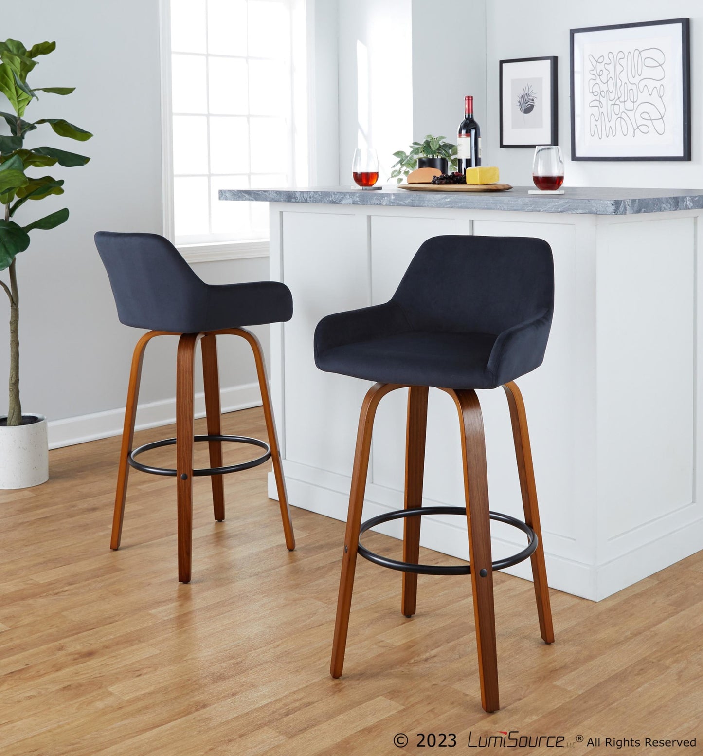 Daniella 30" Fixed-Height Barstool - Set of 2 By LumiSource - B30-DNLAV-GRTZQ2 WLBK2 | Bar Stools | Modishstore - 2