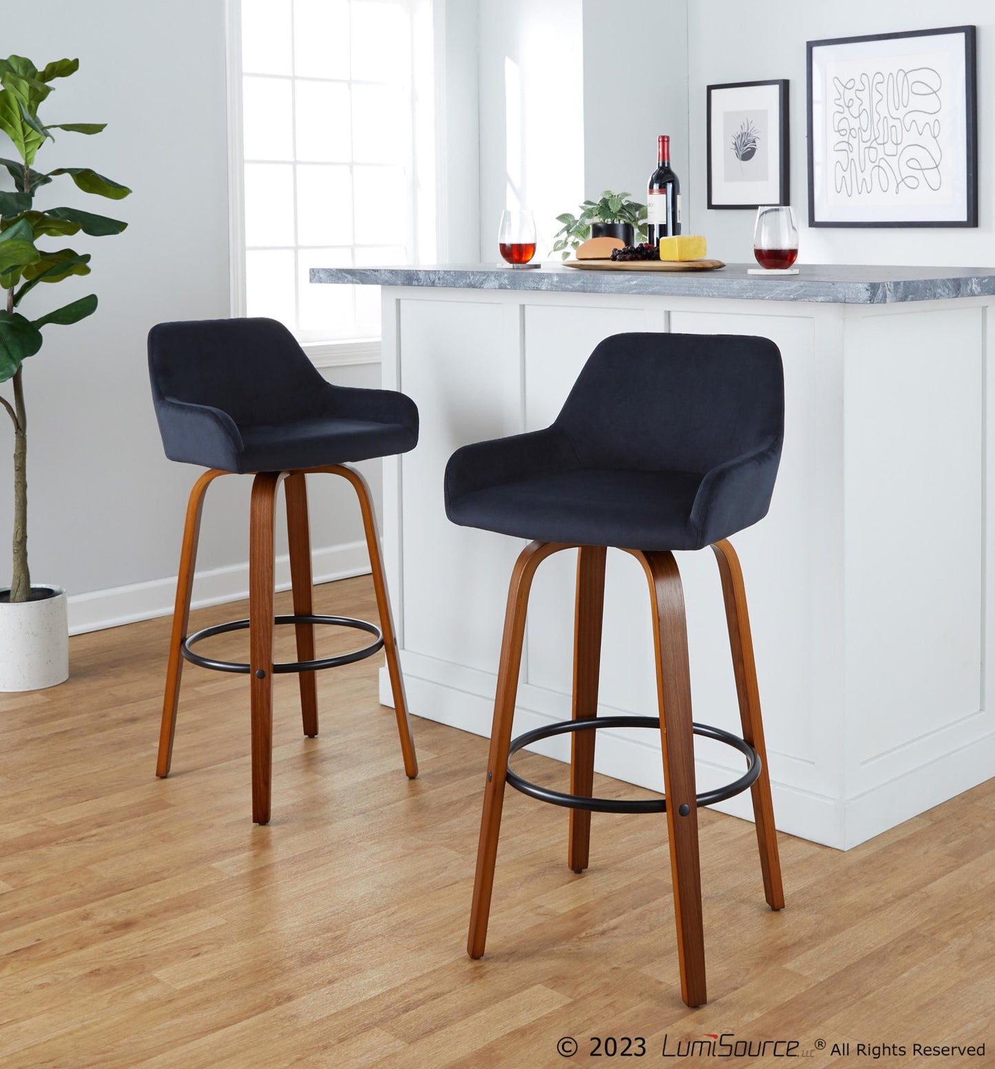 Daniella 30" Fixed-Height Barstool - Set of 2 By LumiSource - B30-DNLAV-GRTZQ2 WLBK2 | Bar Stools | Modishstore - 3