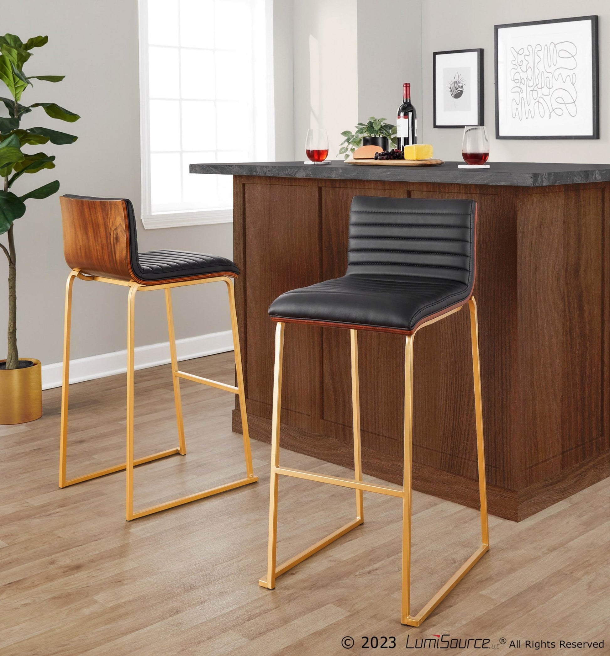 Mason Mara 30" Fixed-Height Barstool - Set of 2 By LumiSource - B30-MASONPU-MARA1 AUWLBK2 | Bar Stools | Modishstore - 2