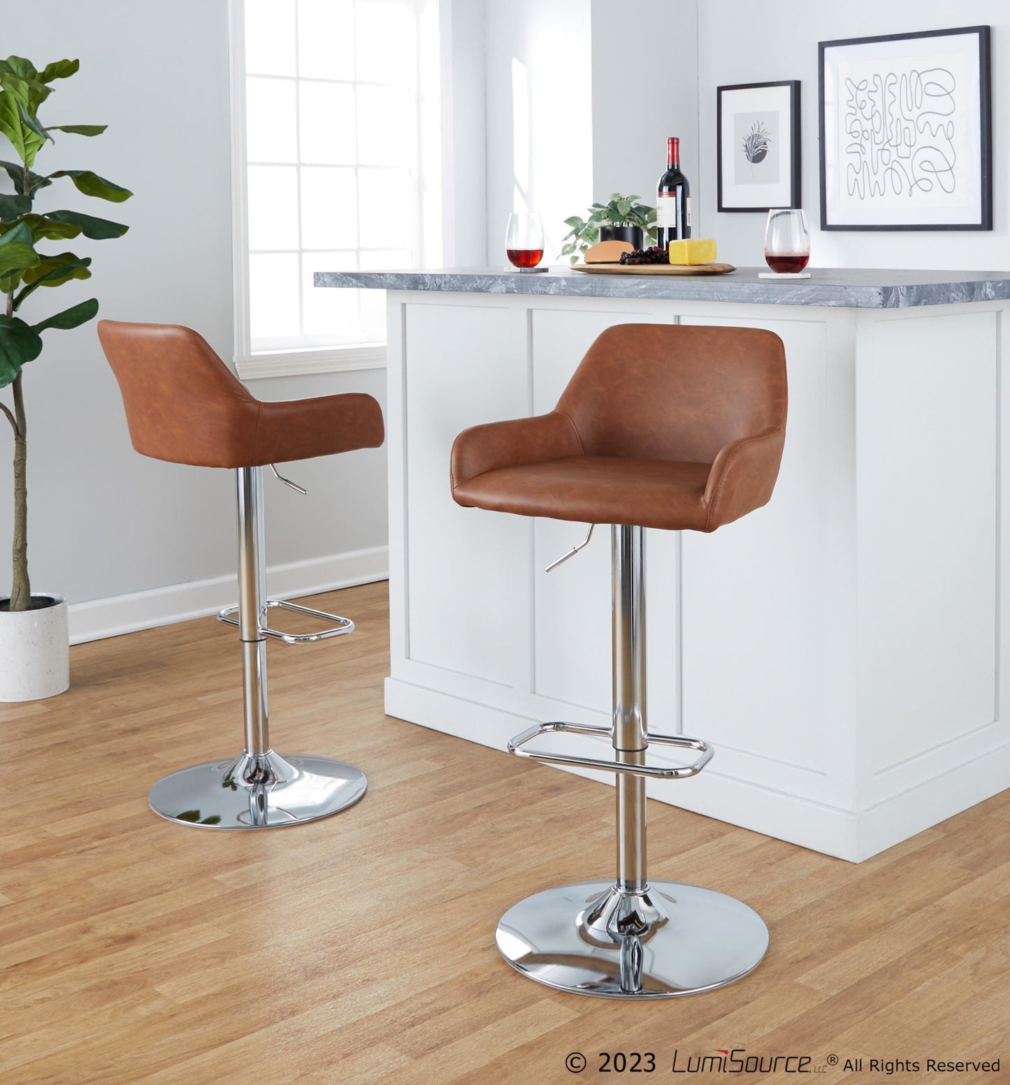 Daniella Adjustable Barstool - Set of 2 By LumiSource - BS-DNLAPU-RR2 CHRCAM2 | Bar Stools | Modishstore - 3