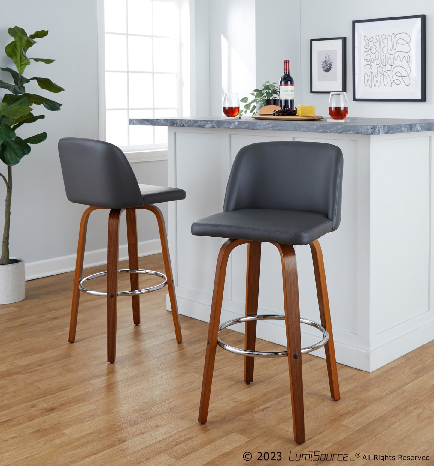 Toriano 30" Fixed-Height Barstool - Set of 2 By LumiSource - B30-TRNOPU-GRTZR2 WLBK2 | Bar Stools | Modishstore - 22