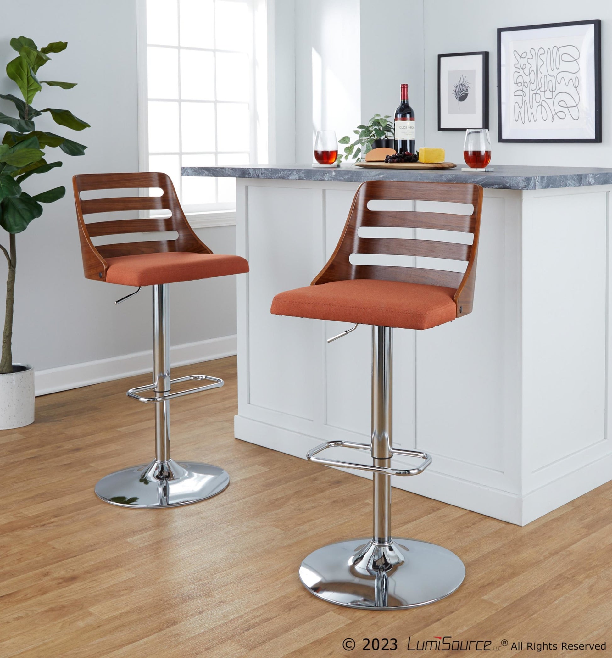 Trevi Adjustable Barstool - Set of 2 By LumiSource - BS-TREVI-RR2 WLO2 | Bar Stools | Modishstore - 3