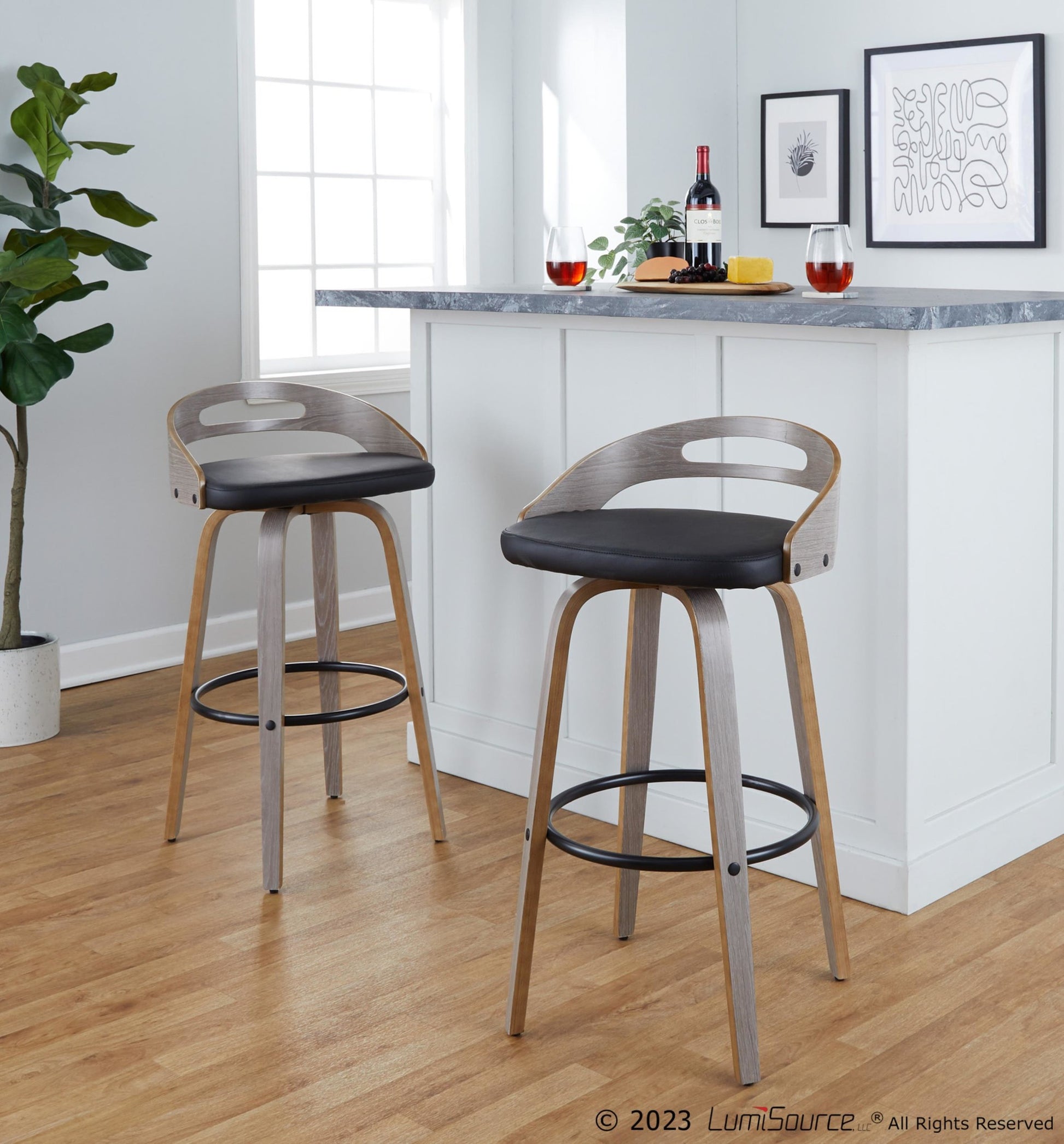 Cassis 30" Fixed-Height Barstool - Set of 2 By LumiSource - B30-CASSISPU-GRTZQ2 LGYLGYBK2 | Bar Stools | Modishstore