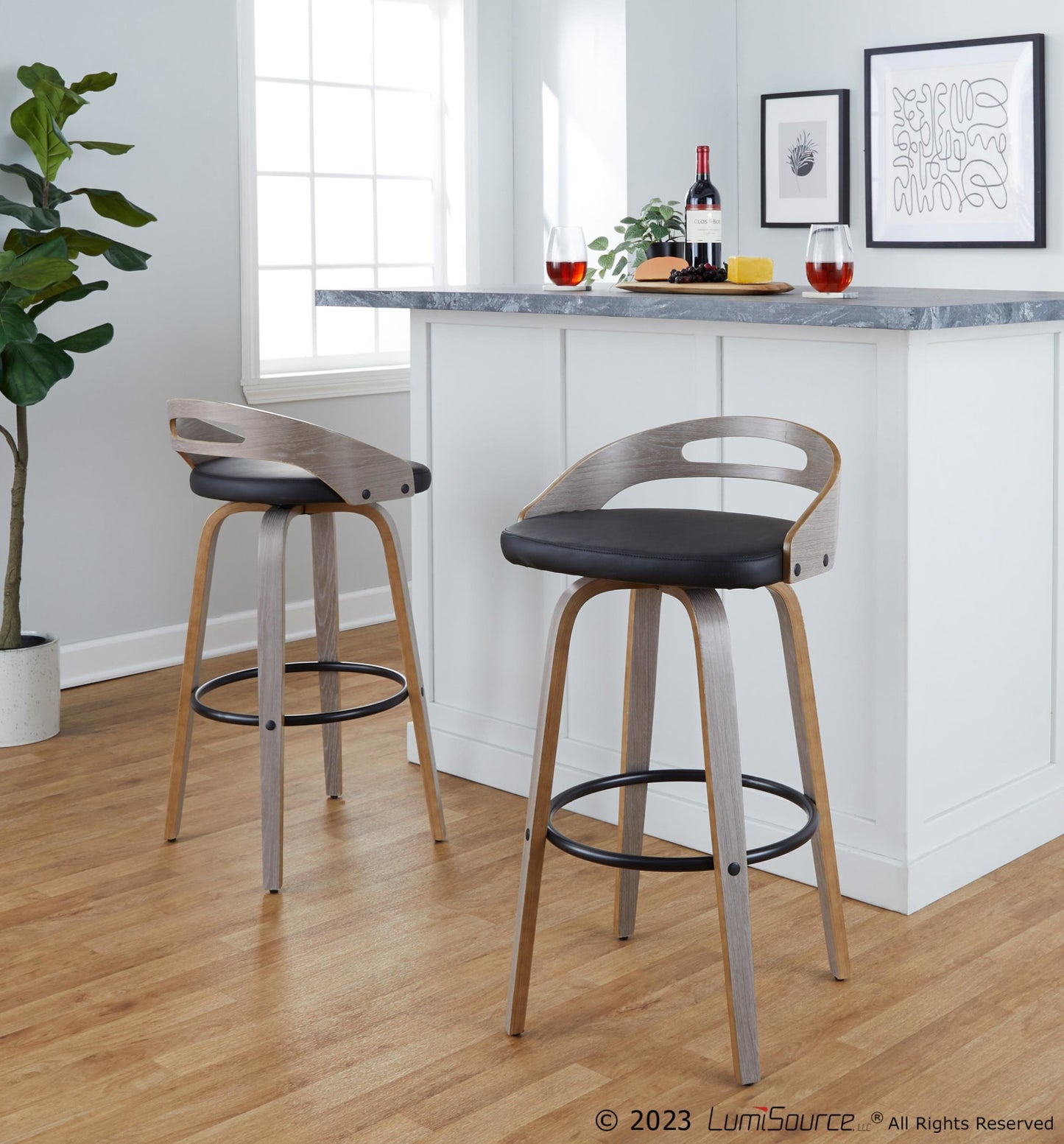 Cassis 30" Fixed-Height Barstool - Set of 2 By LumiSource - B30-CASSISPU-GRTZQ2 LGYLGYBK2 | Bar Stools | Modishstore - 2