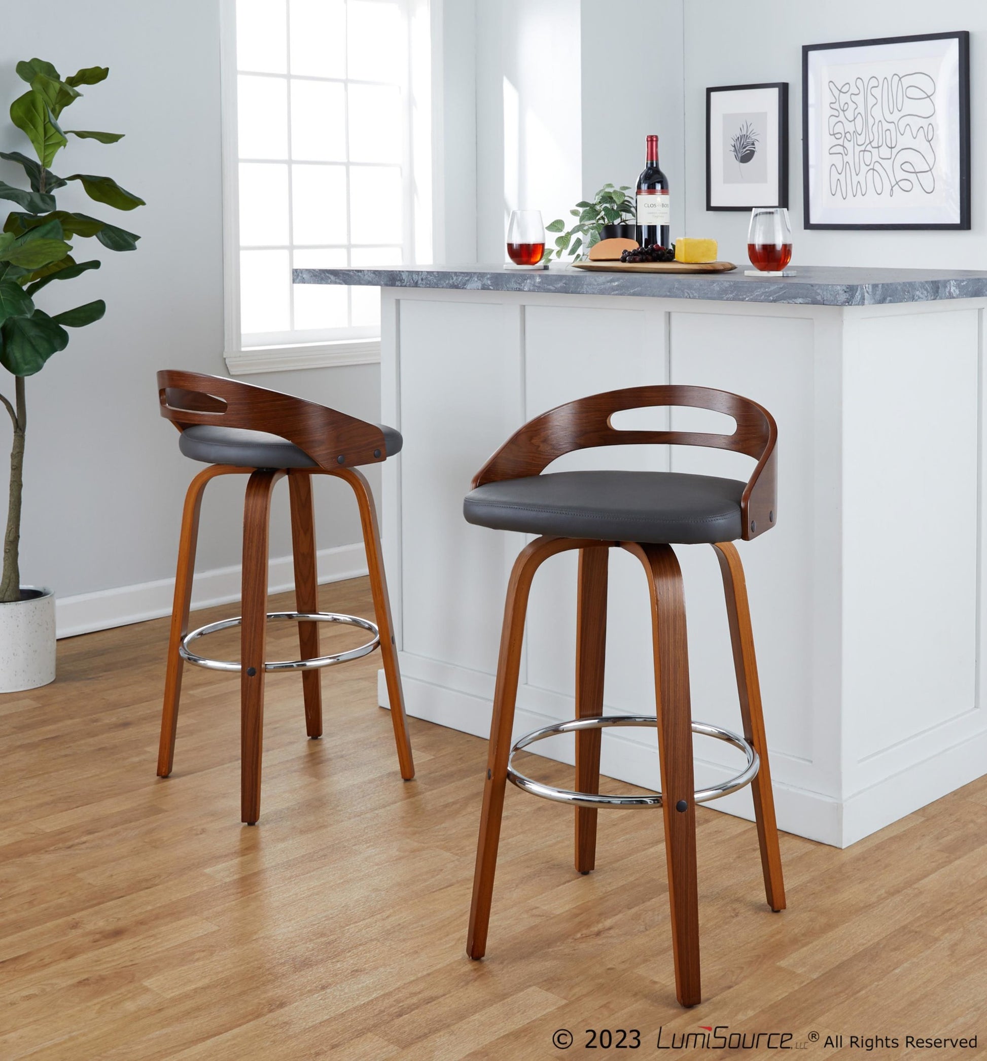 Cassis 30" Fixed-Height Barstool - Set of 2 By LumiSource - B30-CASSISPU-GRTZR2 WLCR2 | Bar Stools | Modishstore - 12