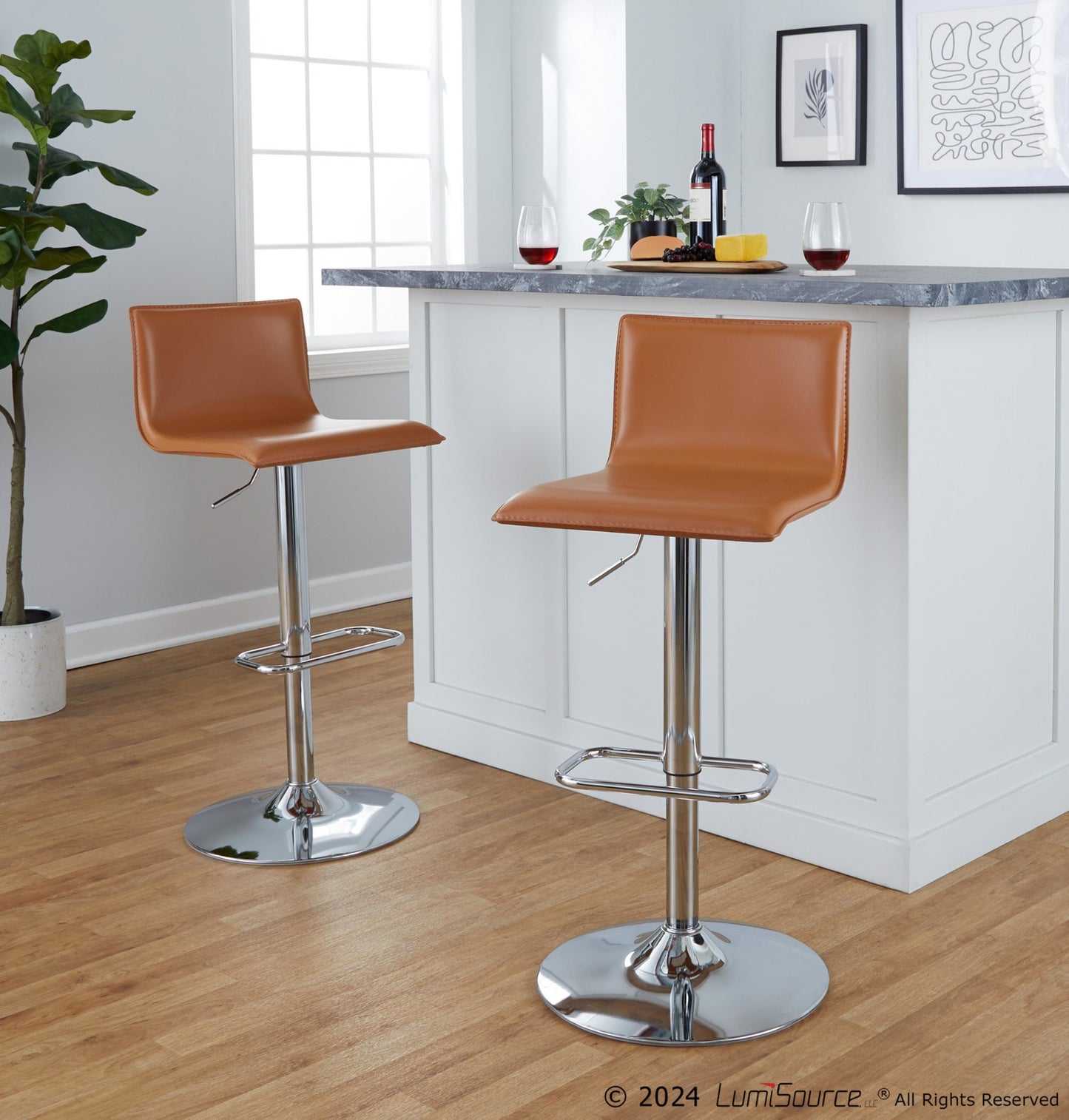 Mara Upholstered Adjustable Barstool - Set of 2 By LumiSource - BS-MARAUPPU-RR2 CHRBK2 | Bar Stools | Modishstore - 14