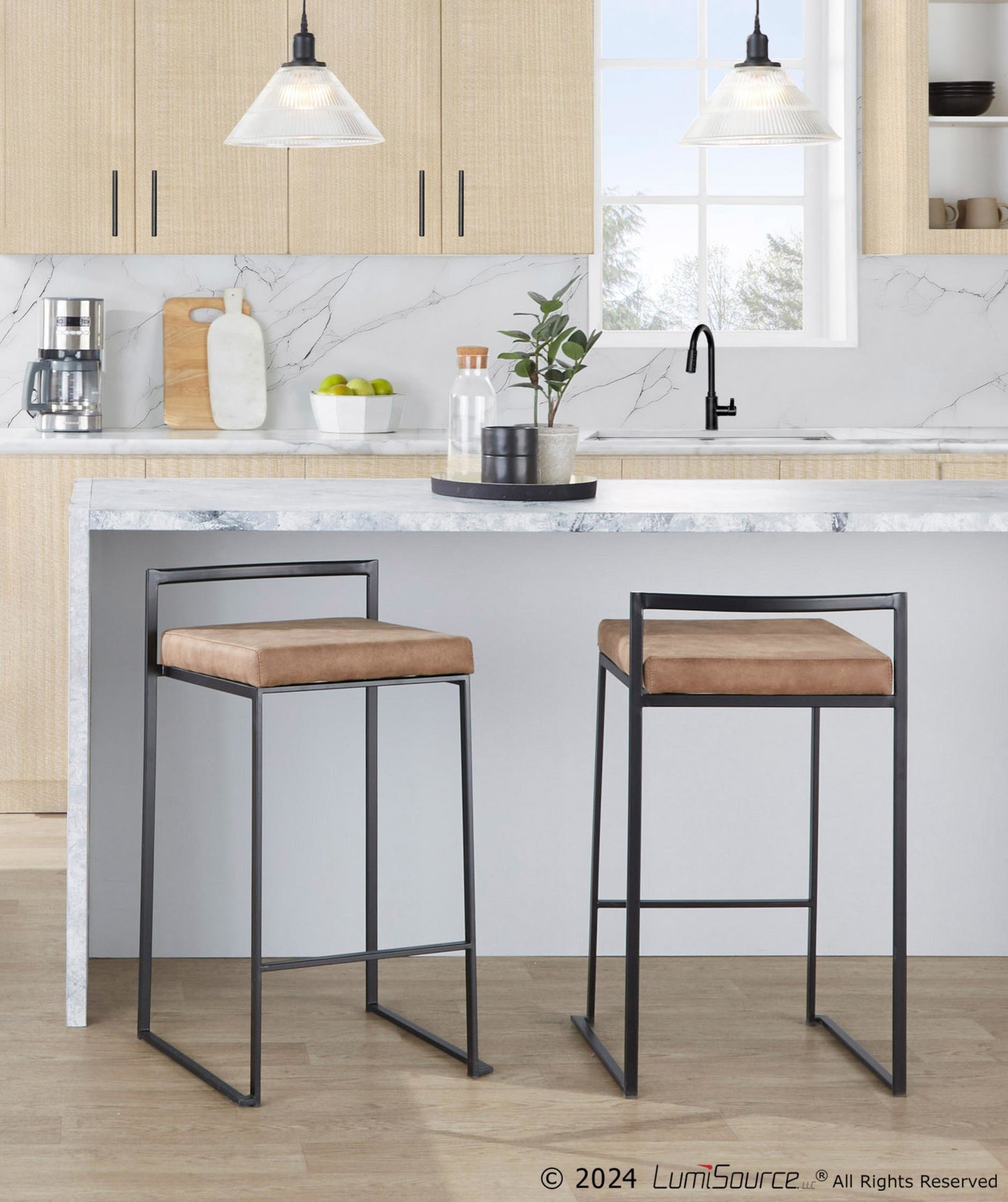 Fuji Stacker 26" Fixed-Height Counter Stool - Set of 3 By LumiSource - B26-FUJIFB BKBN3 | Counter Stools | Modishstore - 2