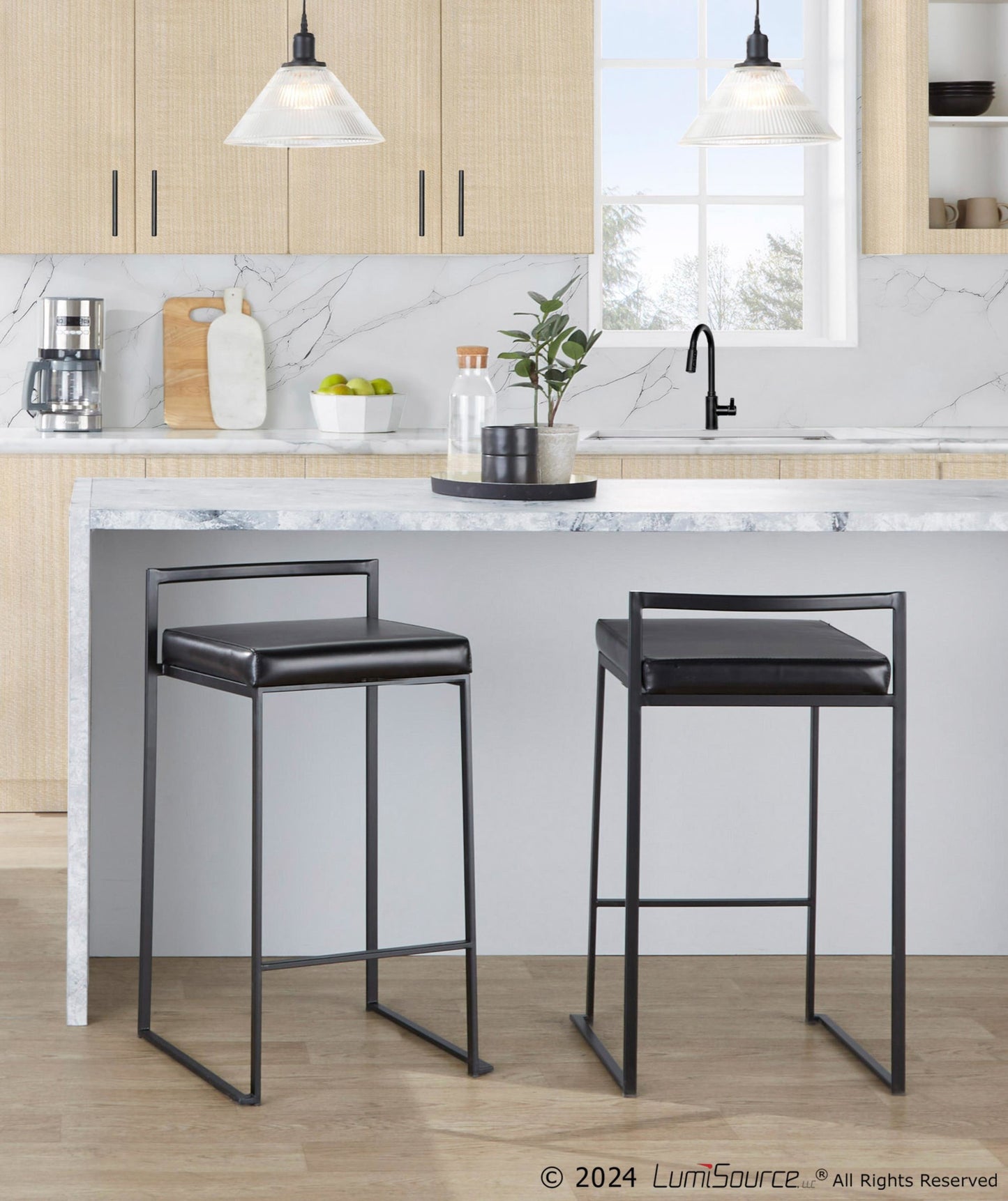 Fuji Stacker 26" Fixed-Height Counter Stool - Set of 3 By LumiSource - B26-FUJIPU BKBK3 | Counter Stools | Modishstore - 3