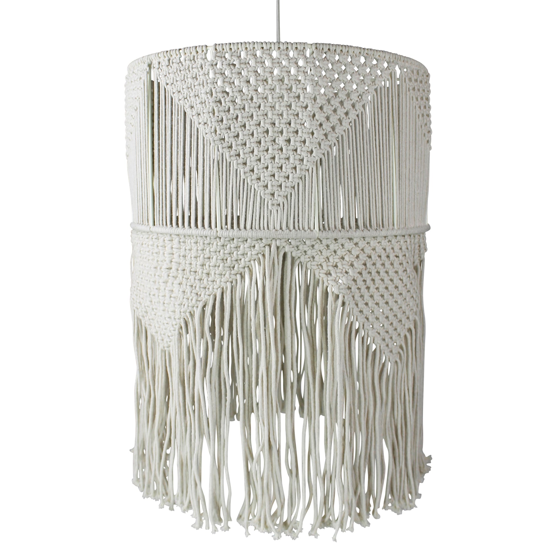 Macrame Pendant - Tall Drum with Fringe Set Of 4 By HomArt | Pendant Lamps | Modishstore - 2