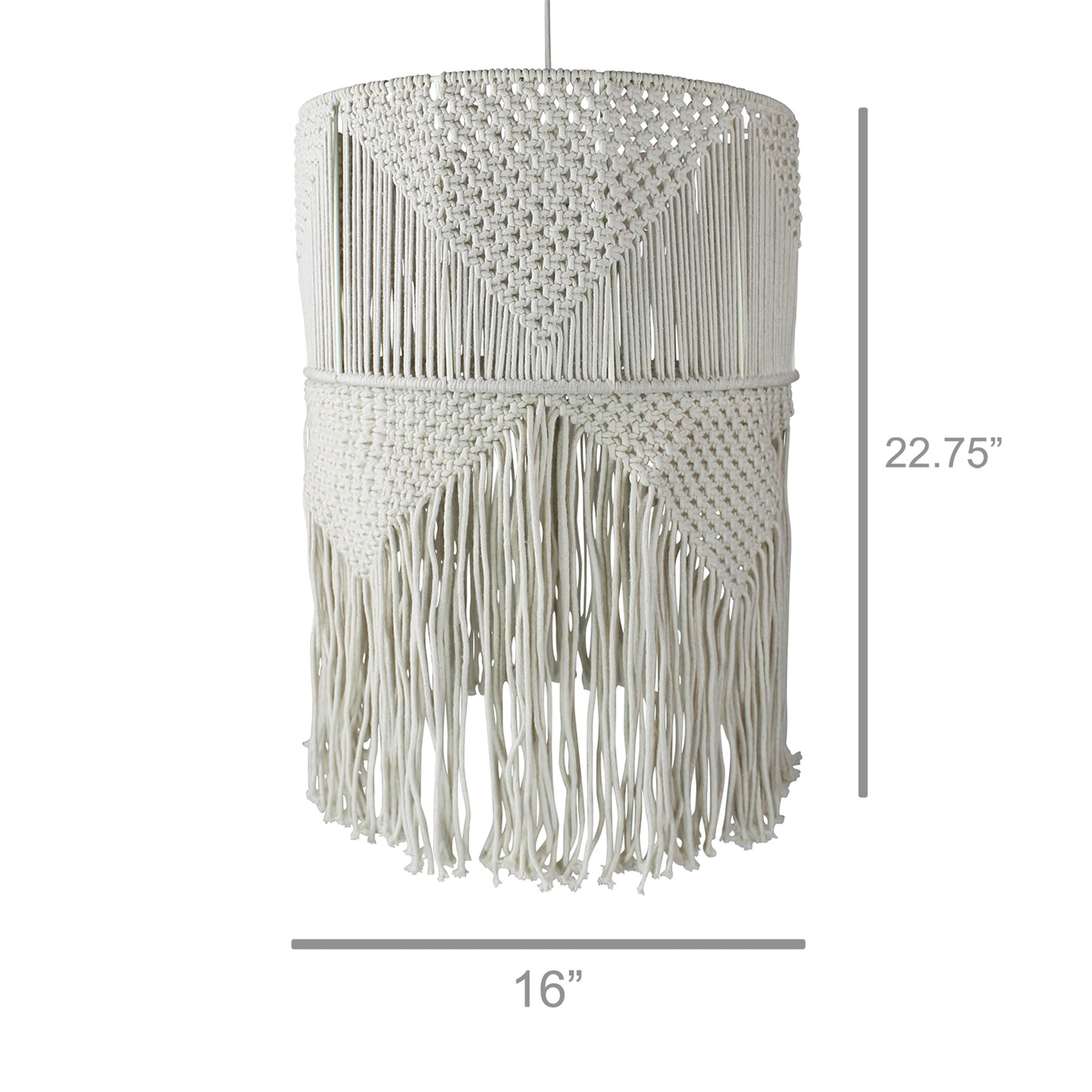 Macrame Pendant - Tall Drum with Fringe Set Of 4 By HomArt | Pendant Lamps | Modishstore - 3