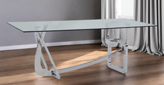 Clear And Silver Glass And Stainless Steel Trestle Base Dining Table By Homeroots