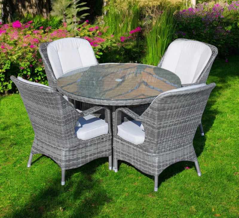 Five Piece Gray Round Glass Dining Set By Homeroots | Outdoor Dining Sets | Modishstore - 1