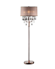 Silver Three Light Candelabra Floor Lamp With Pink Fabric Drum Shade By Homeroots