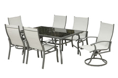 Seven Piece Black and Gray Rectangular Glass Dining Set with Six Chairs By Homeroots