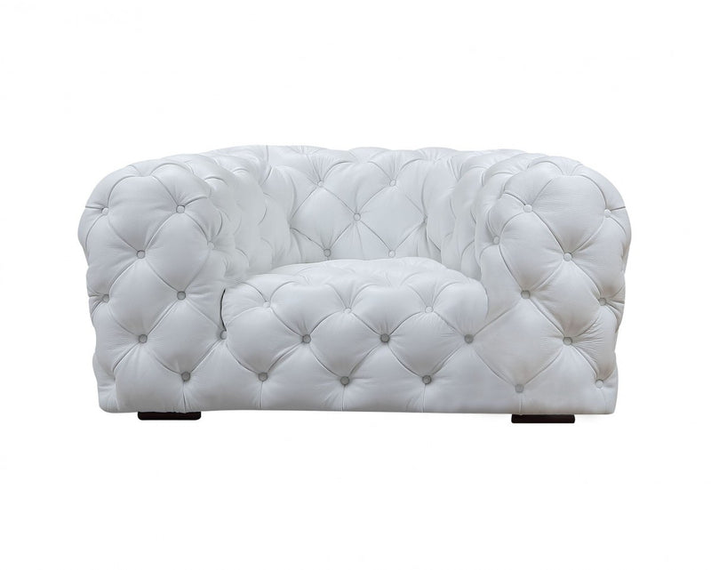 White And Black Top Grain Leather Tufted Arm Chair By Homeroots | Accent Chairs | Modishstore - 1