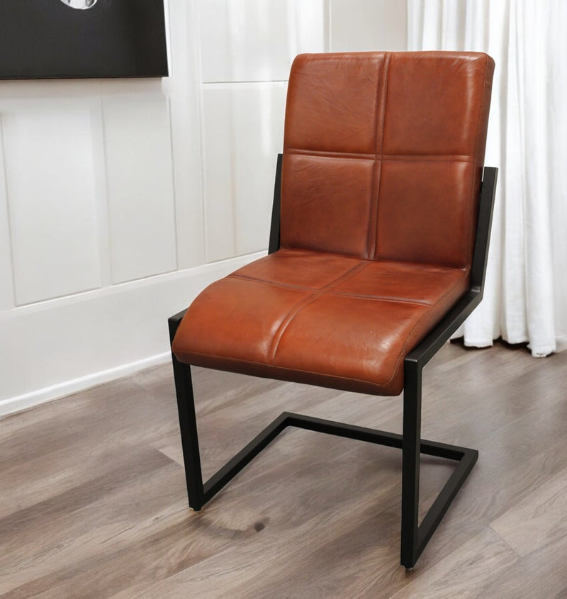 Cinnamon And Black Upholstered Leather Dining Side Chair By Homeroots | Dining Chairs | Modishstore - 1