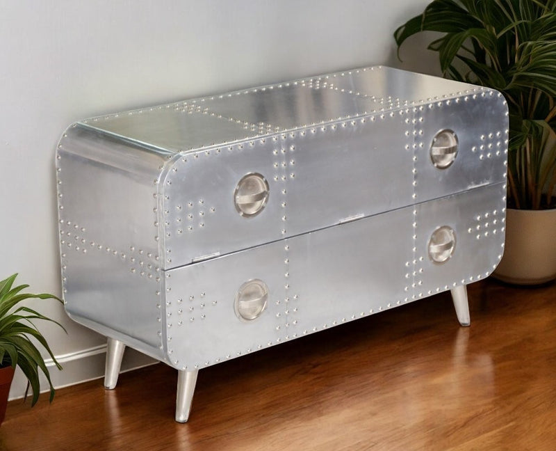 Silver Aluminum Enclosed Storage TV Stand By Homeroots | TV Stands | Modishstore - 1