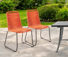 Set of Two Tangerine Metal Outdoor Dining Chair By Homeroots