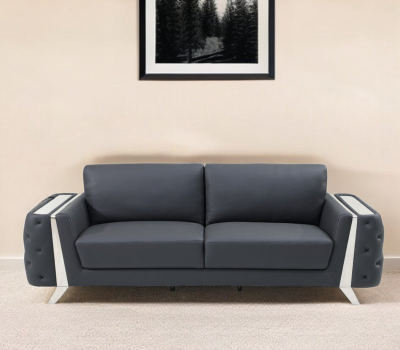 Gray Italian Leather Sofa With Silver Legs By Homeroots | Sofas | Modishstore - 1