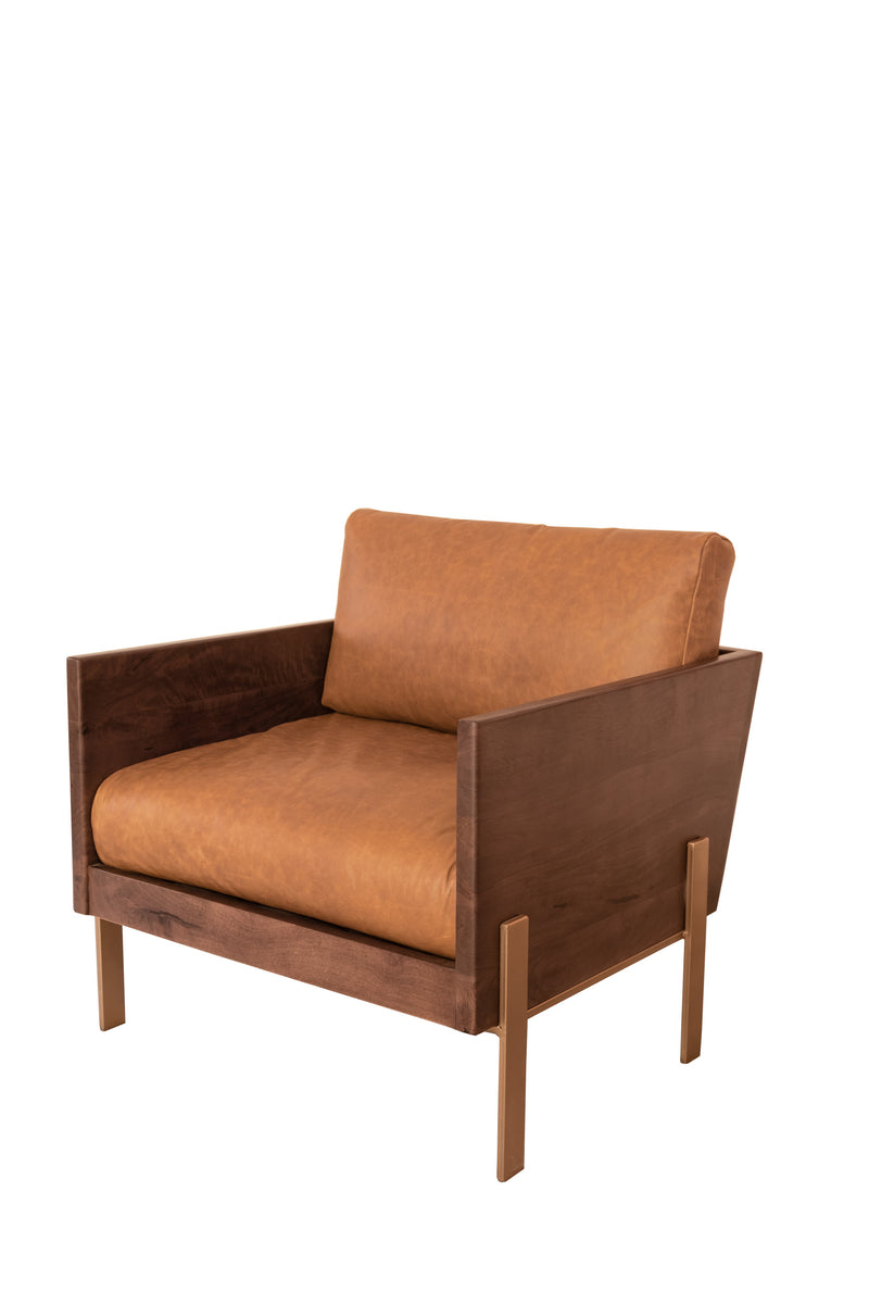 Carmel Brown Top Grain Leather And Gold Arm Chair By Homeroots | Accent Chairs | Modishstore - 1
