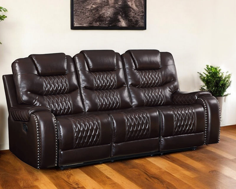 Brown Faux Leather Reclining Sofa With Black Legs By Homeroots | Sofas | Modishstore - 1