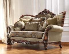 Tan And Brown Velvet Damask Curved Loveseat and Toss Pillows By Homeroots