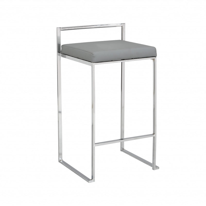 Gray And Silver Faux Leather And Steel Low Back Bar Height Bar Chair By Homeroots | Bar Stools | Modishstore - 1