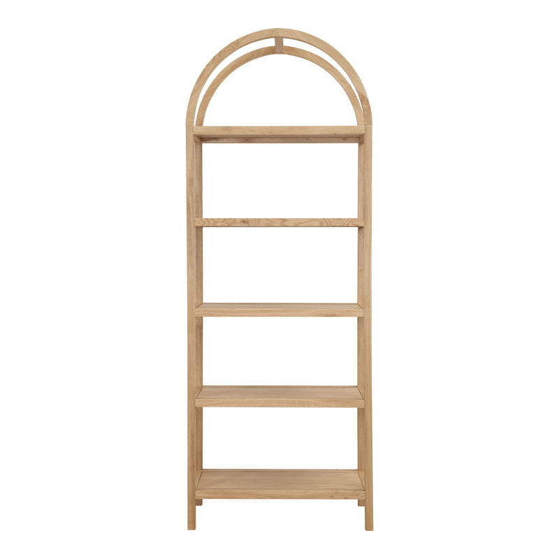 Natural Wood Five Tier Arched Top Bookcase By Homeroots | Bookcases | Modishstore - 1