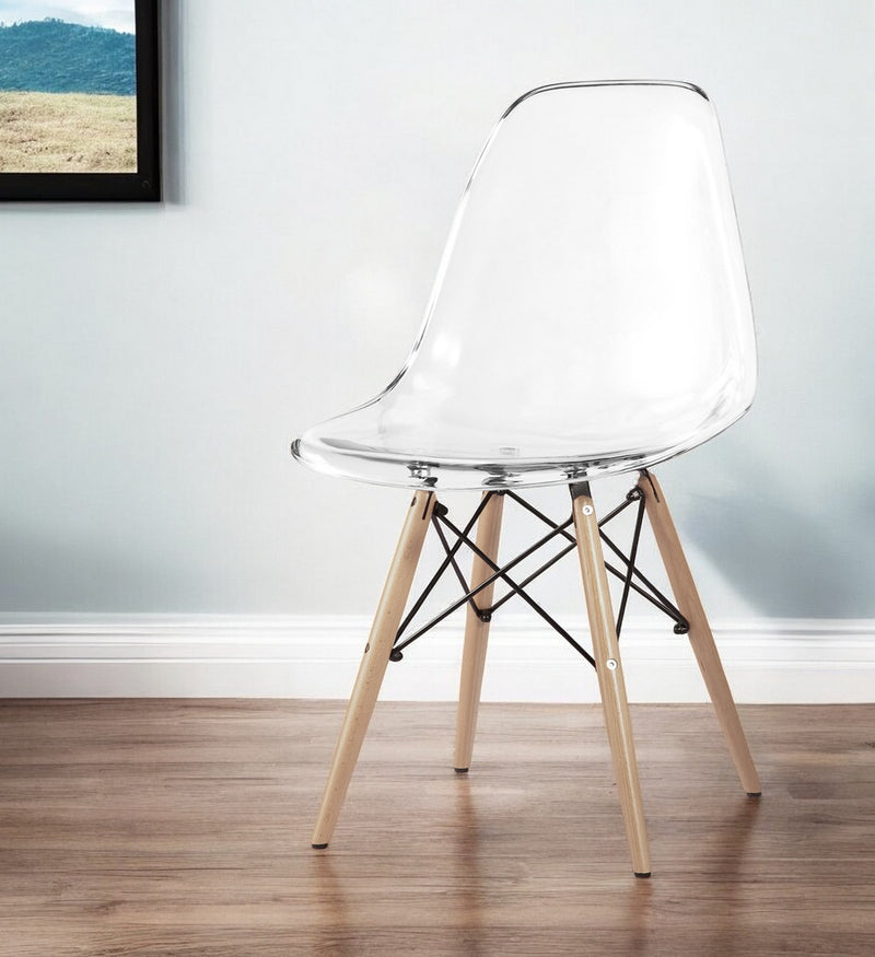 Clear And Natural Heavy Duty Plastic And Wood Dining Side Chair By Homeroots | Dining Chairs | Modishstore - 1