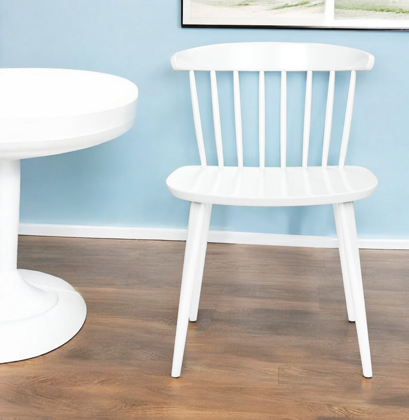 White Heavy Duty Plastic Slat Back Dining Side Chair By Homeroots | Dining Chairs | Modishstore - 1