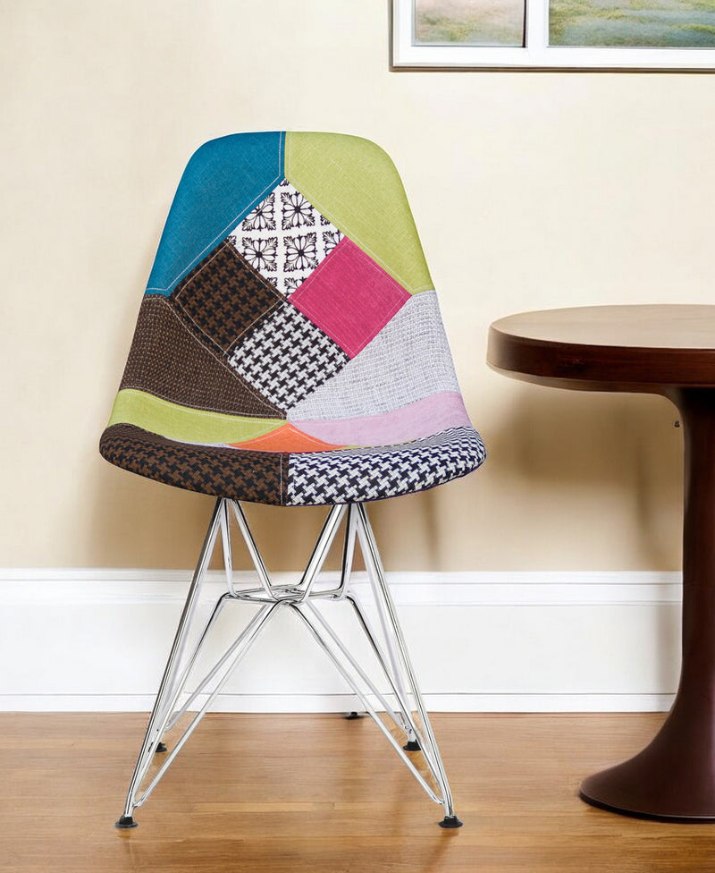 Brown Green and Pink And Silver Upholstered Fabric Dining Side Chair By Homeroots | Dining Chairs | Modishstore - 1