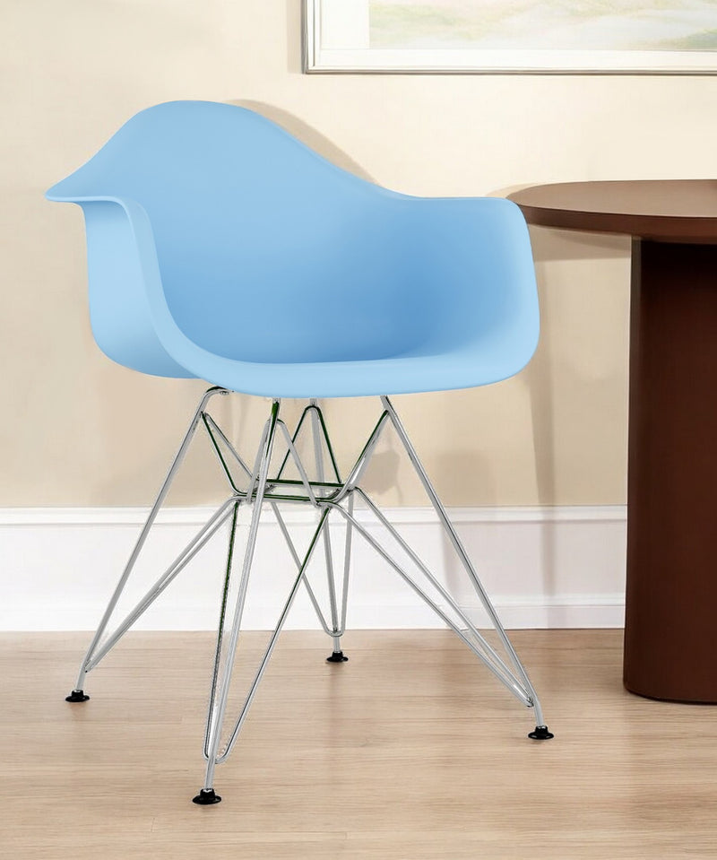 Light Blue And Silver Heavy Duty Plastic Dining Arm Chair By Homeroots | Dining Chairs | Modishstore - 1