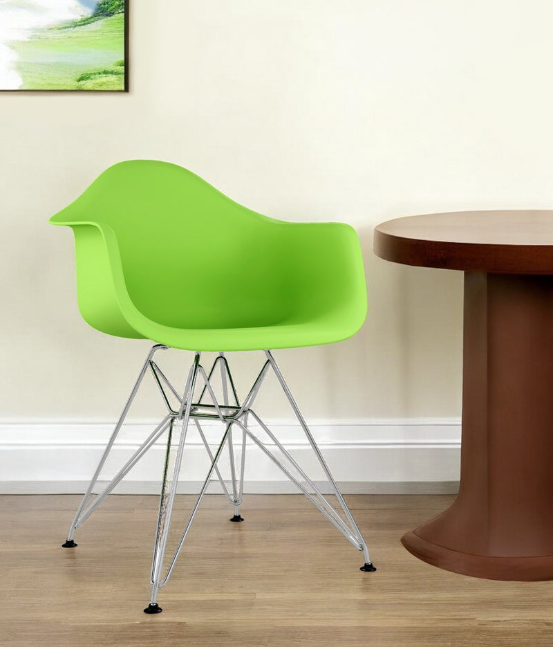 Green And Silver Heavy Duty Plastic Dining Arm Chair By Homeroots | Dining Chairs | Modishstore - 1