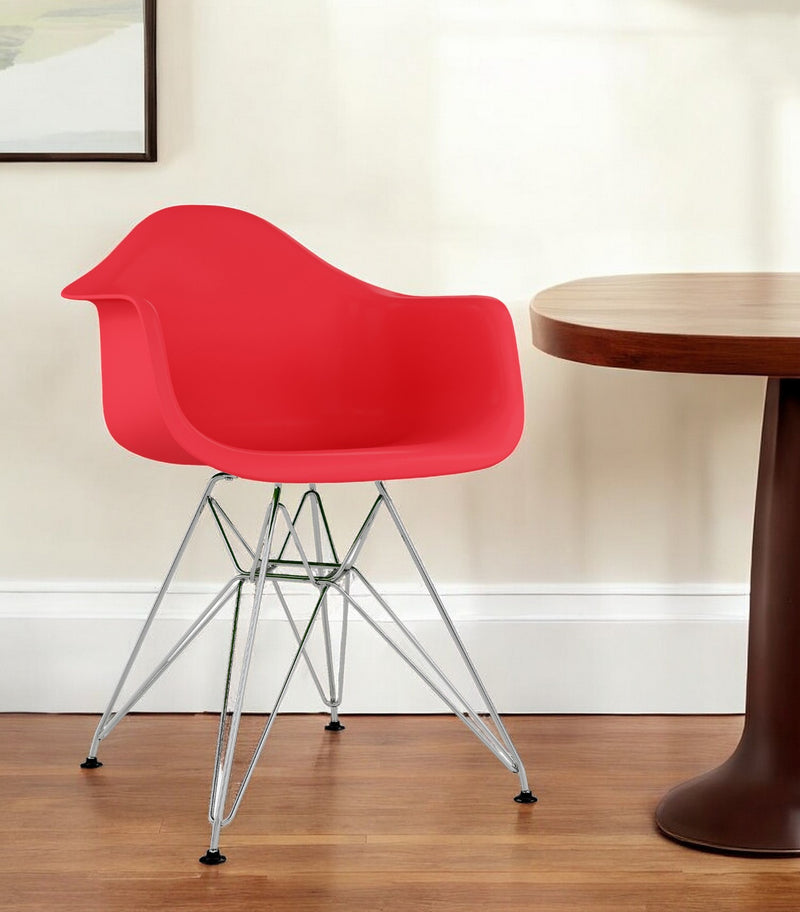 Red And Silver Heavy Duty Plastic Dining Arm Chair By Homeroots | Dining Chairs | Modishstore - 1