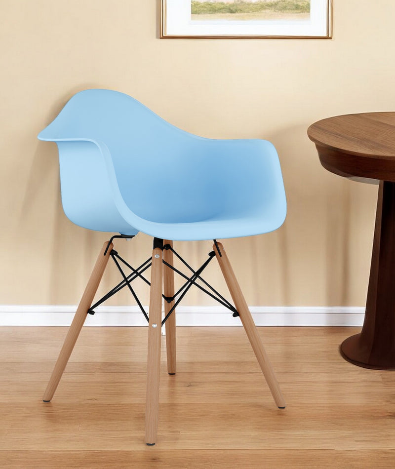 Blue And Natural Heavy Duty Plastic And Solid Wood Dining Arm Chair By Homeroots | Dining Chairs | Modishstore - 1